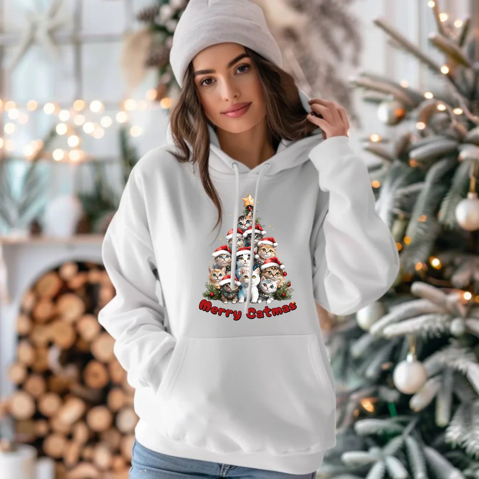 Merry Catmas | Świąteczna bluza damska z kapturem BN20 - StoryCups.pl