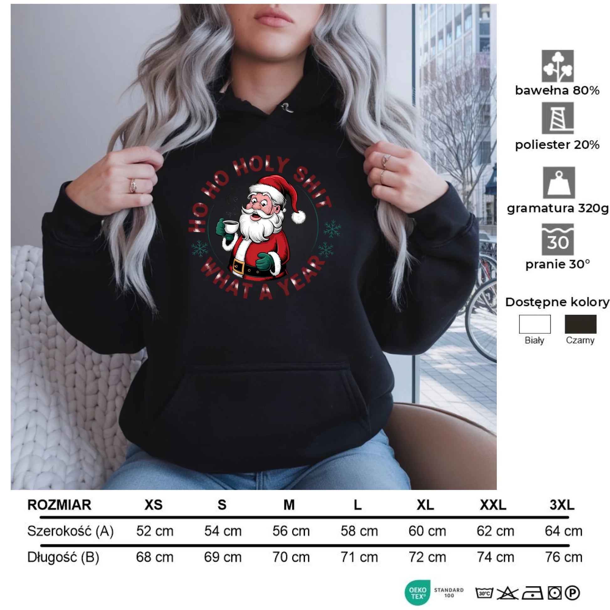 Ho ho holy shit | Świąteczna bluza damska z kapturem BN74 - StoryCups.pl