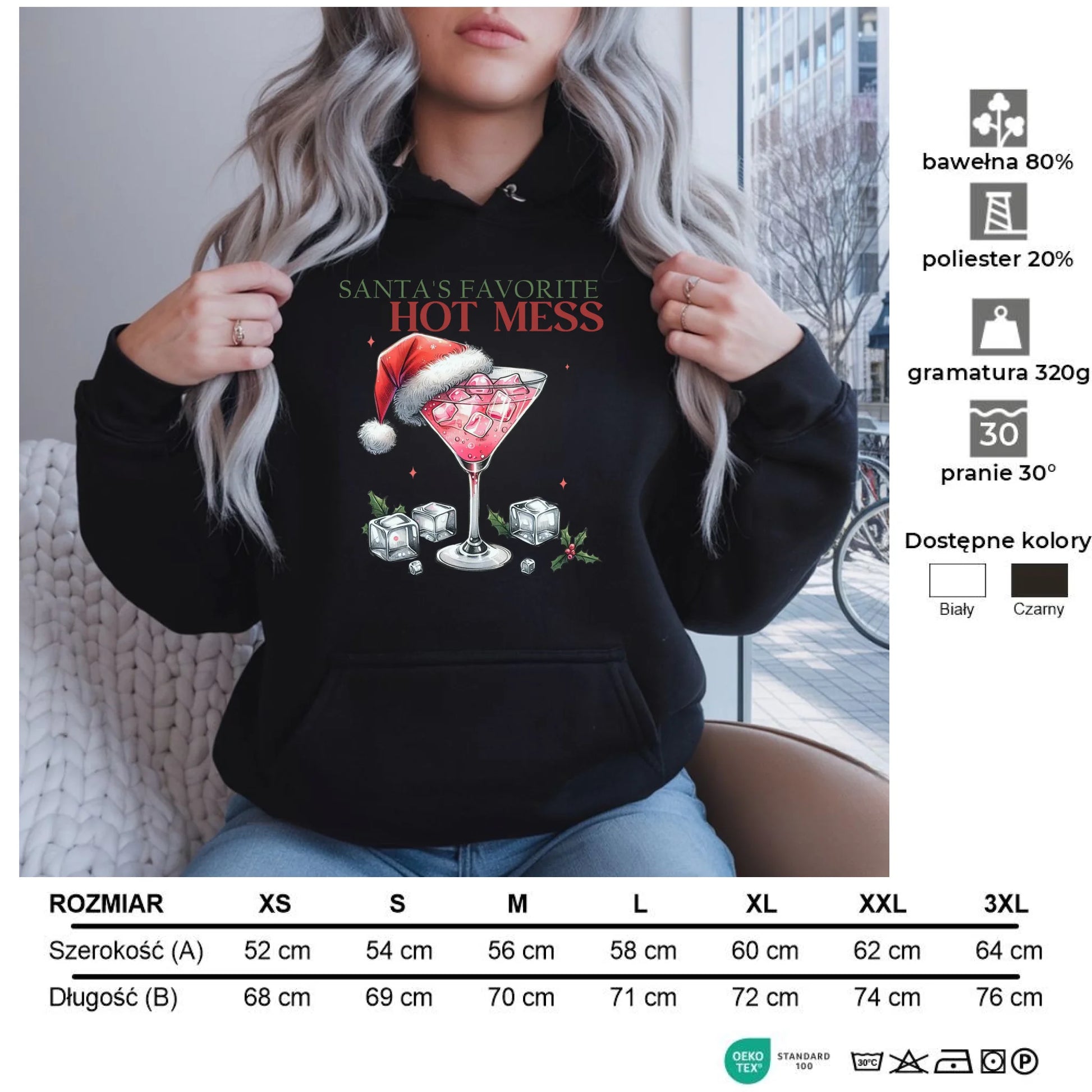 Ulubiony bałagan Mikołaja | Świąteczna bluza damska z kapturem BN75 - StoryCups.pl