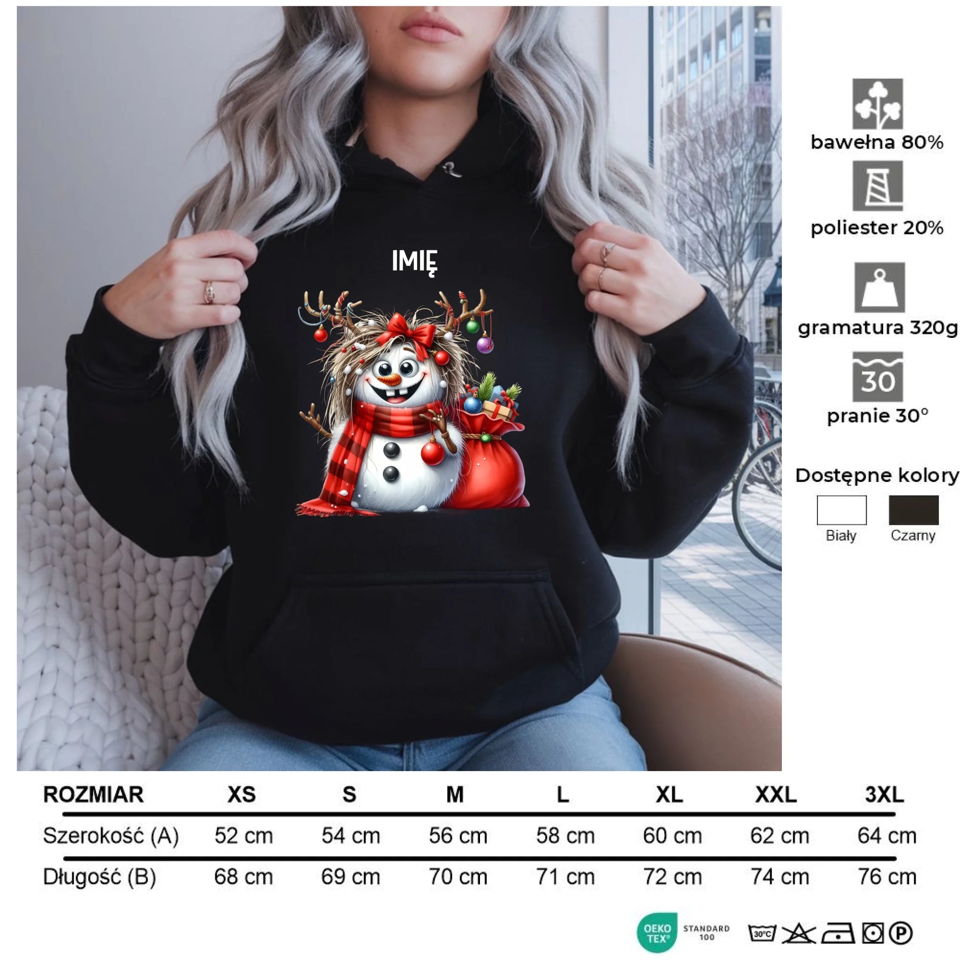 Bałwanek | Personalizowana świąteczna bluza damska z kapturem BN70 - StoryCups.pl