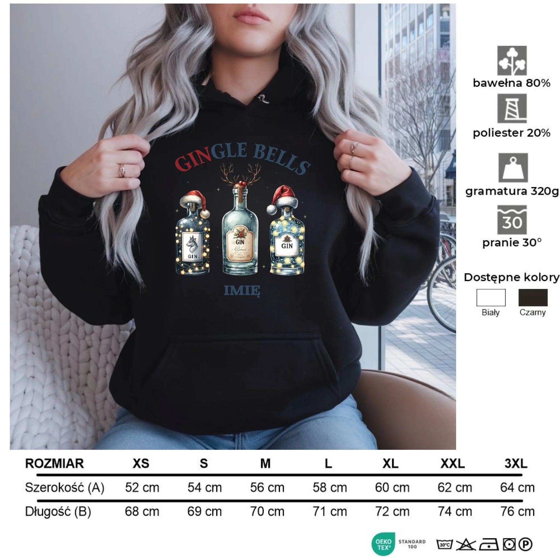 Gingle bells | Personalizowana świąteczna bluza damska z kapturem BN68 - StoryCups.pl