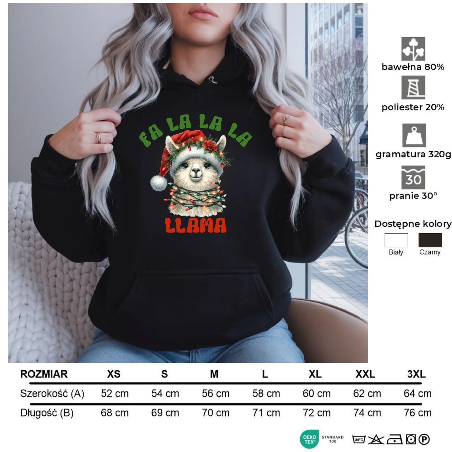 Fa la la la lama | Świąteczna bluza damska z kapturem BN71 - StoryCups.pl