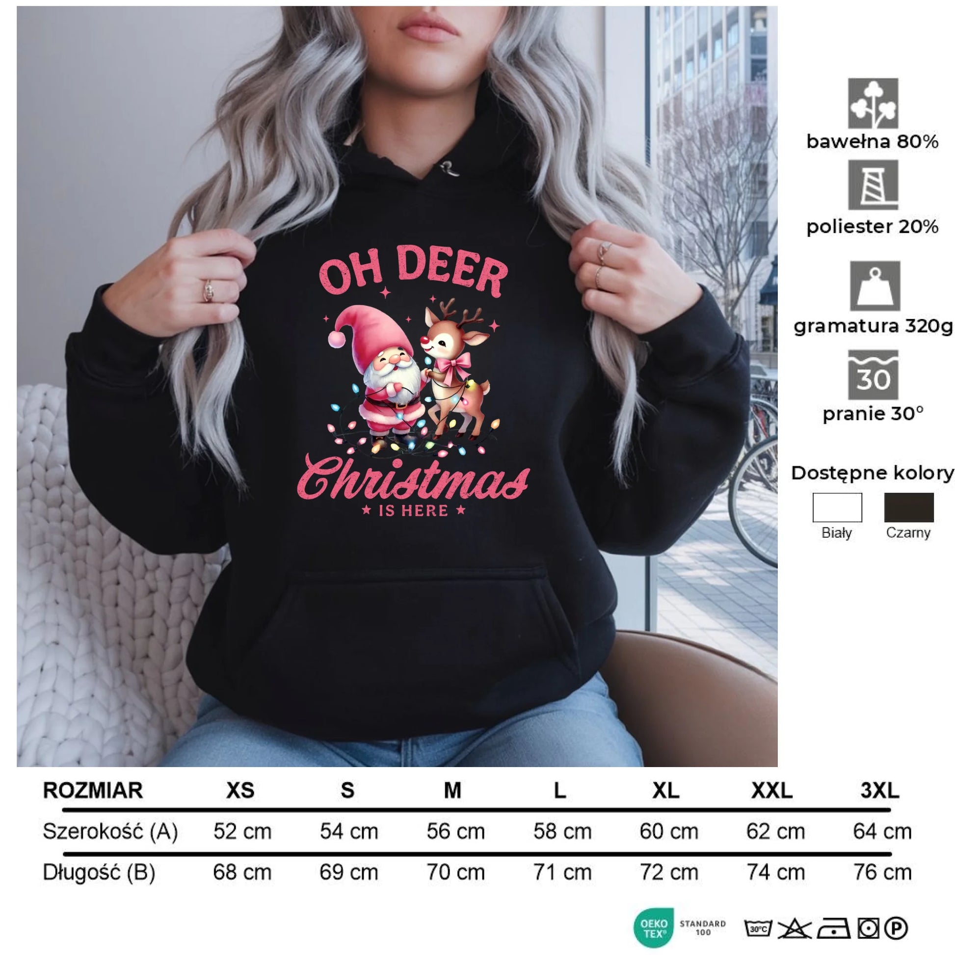 Oh deer Christmas is here | Świąteczna bluza damska z kapturem BN59 - StoryCups.pl