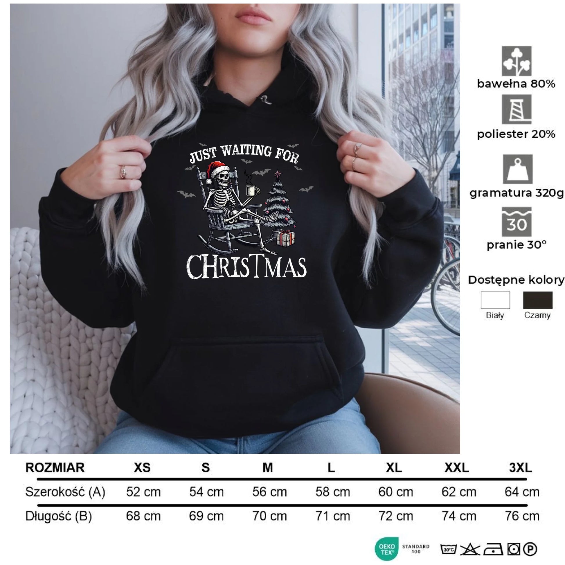 Czekam tylko na święta | Świąteczna bluza damska z kapturem BN56 - StoryCups.pl