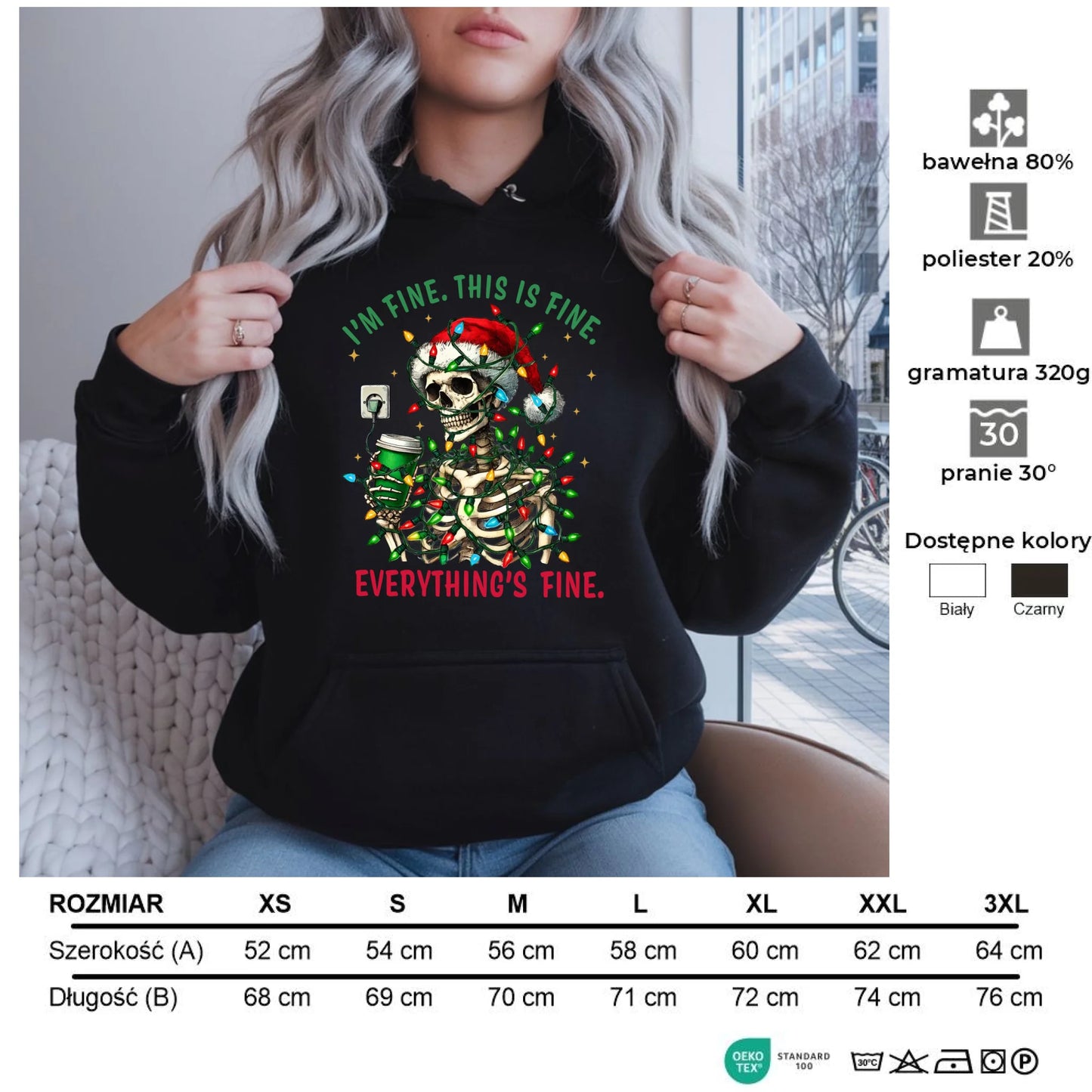 Everything's fine | Świąteczna bluza damska z kapturem BN55 - StoryCups.pl