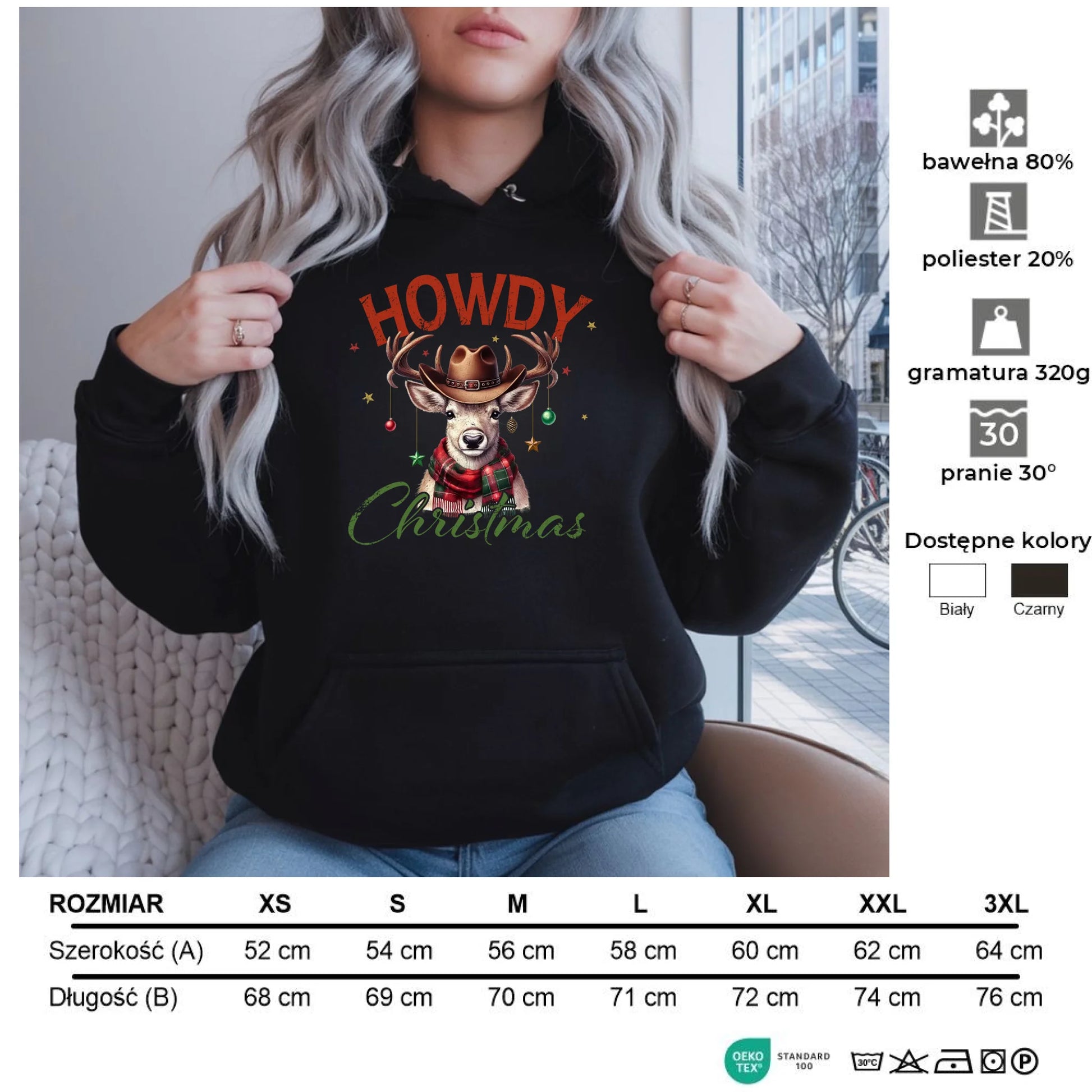 Howdy Christmas | Świąteczna bluza damska z kapturem BN54 - StoryCups.pl