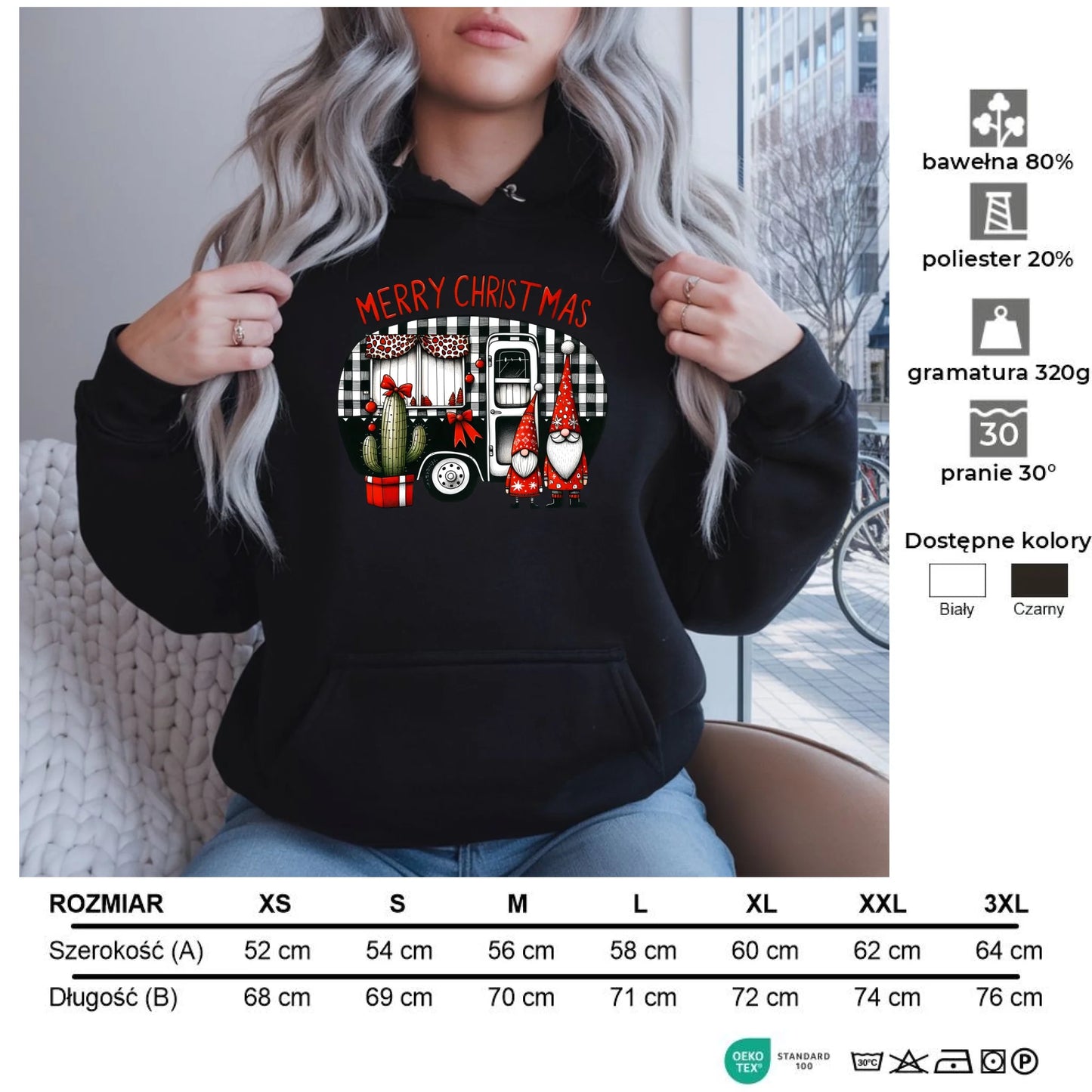 Merry Christmas | Świąteczna bluza damska z kapturem BN44 - StoryCups.pl