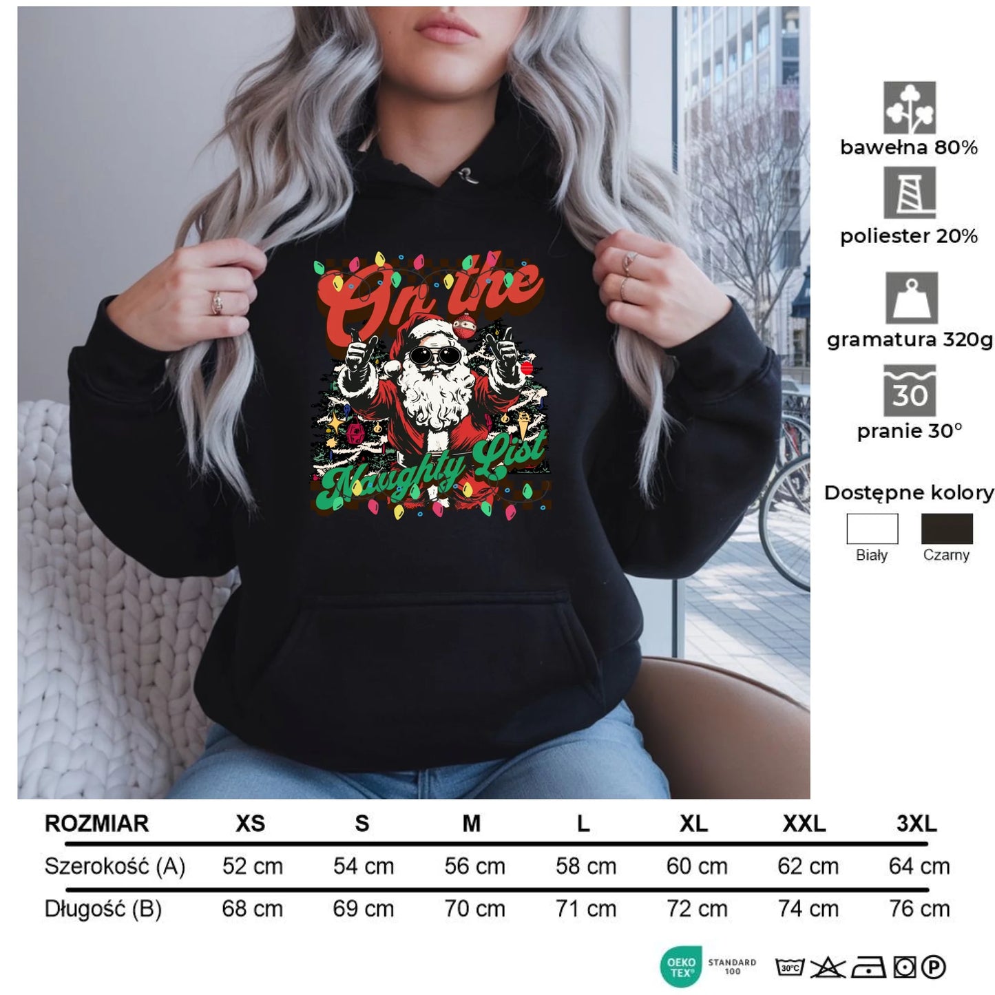Na liście niegrzecznych | Świąteczna bluza damska z kapturem BN50 - StoryCups.pl