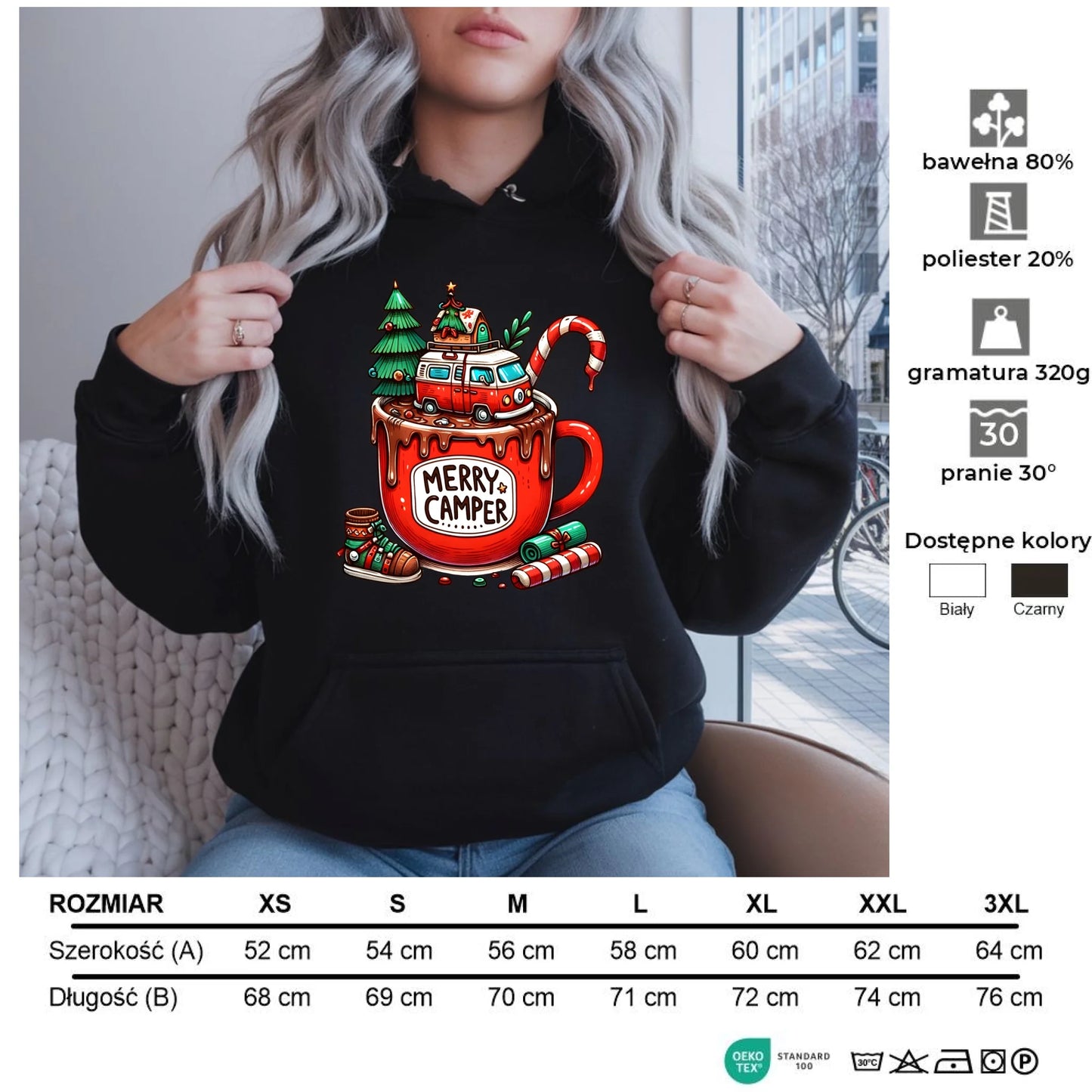 Merry Camper | Personalizowana bluza damska z kapturem świąteczna BN43 - StoryCups.pl