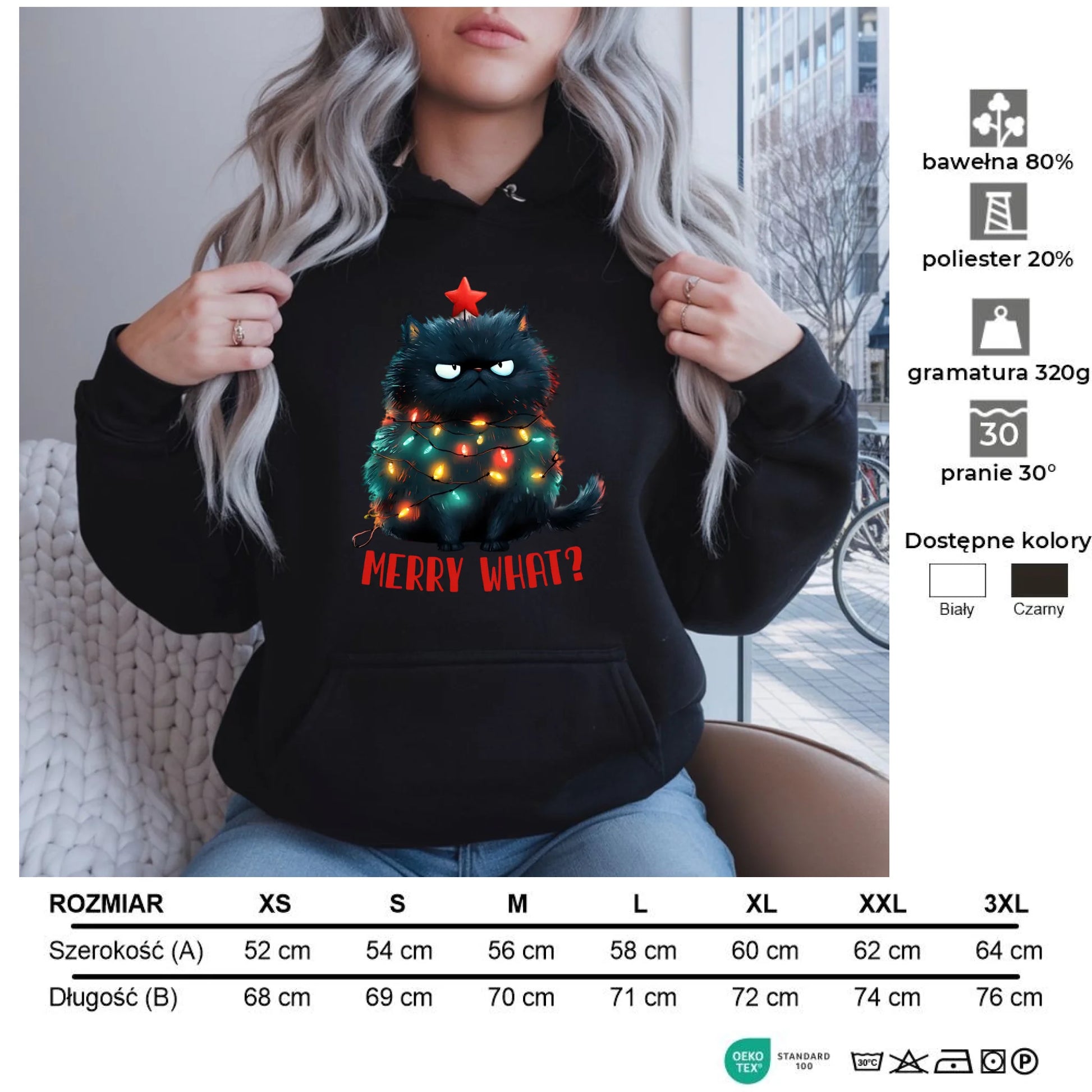Merry what? | Świąteczna bluza damska z kapturem BN37 - StoryCups.pl