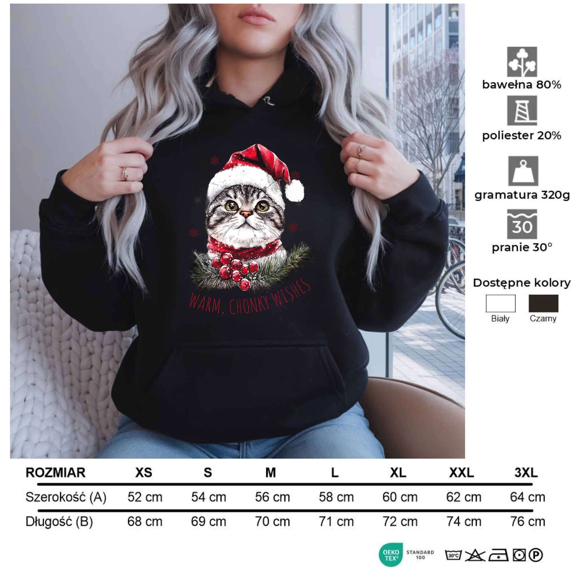 Warm, Chonky Wishes | Świąteczna bluza damska z kapturem BN36 - StoryCups.pl