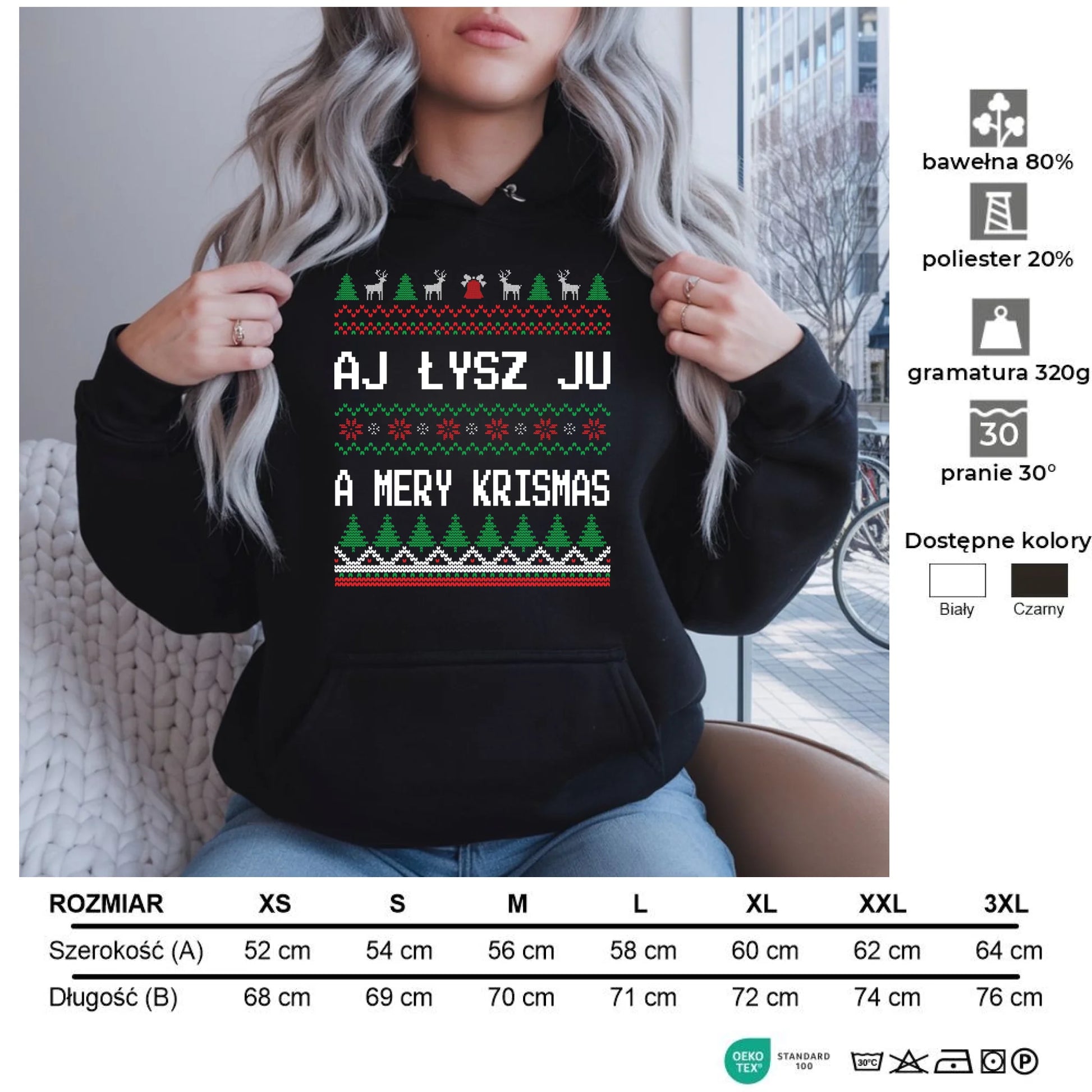 Aj łysz ju a mery krismas | Świąteczna bluza damska z kapturem BN12 - StoryCups.pl