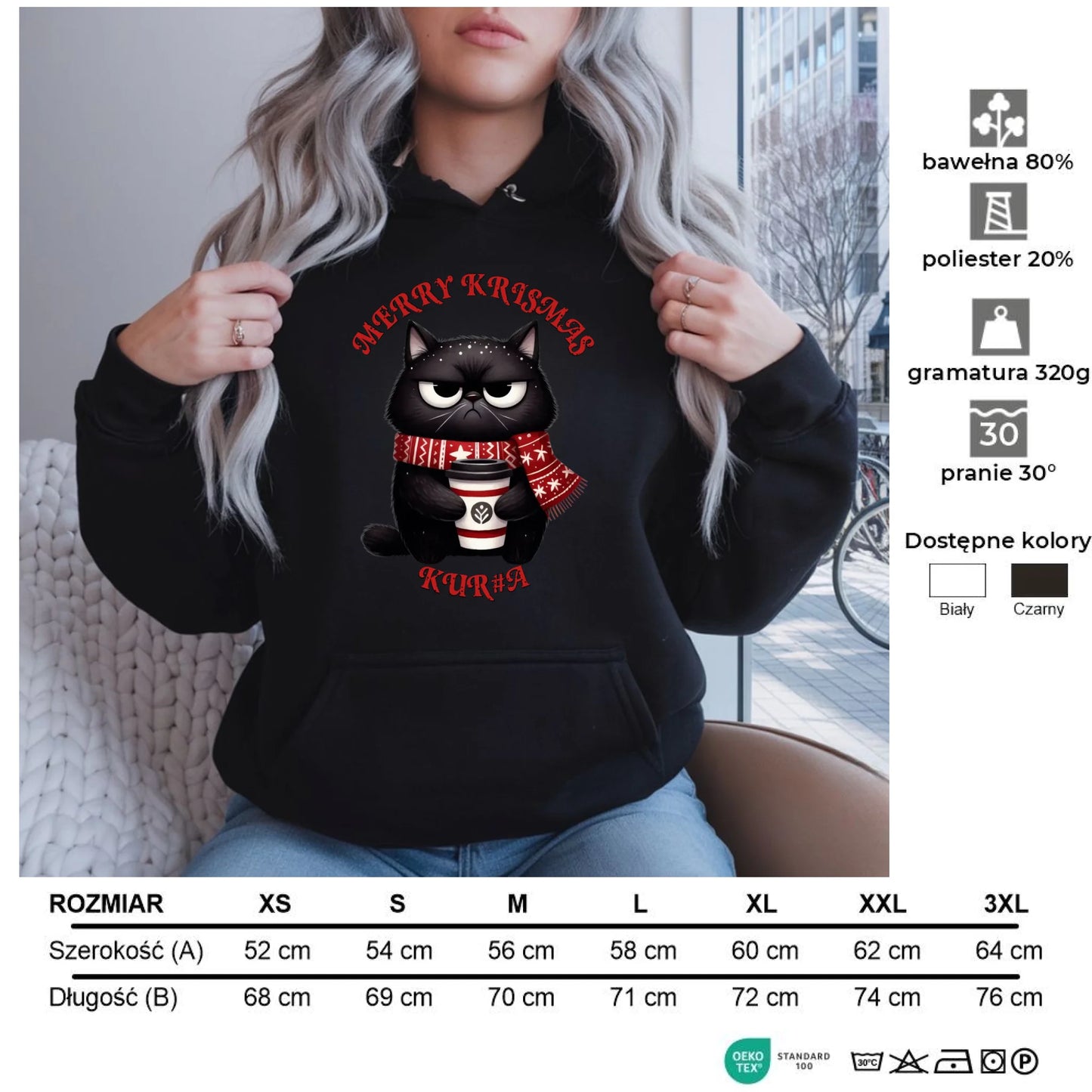 Merry krismas | Świąteczna bluza damska z kapturem BN34 - StoryCups.pl