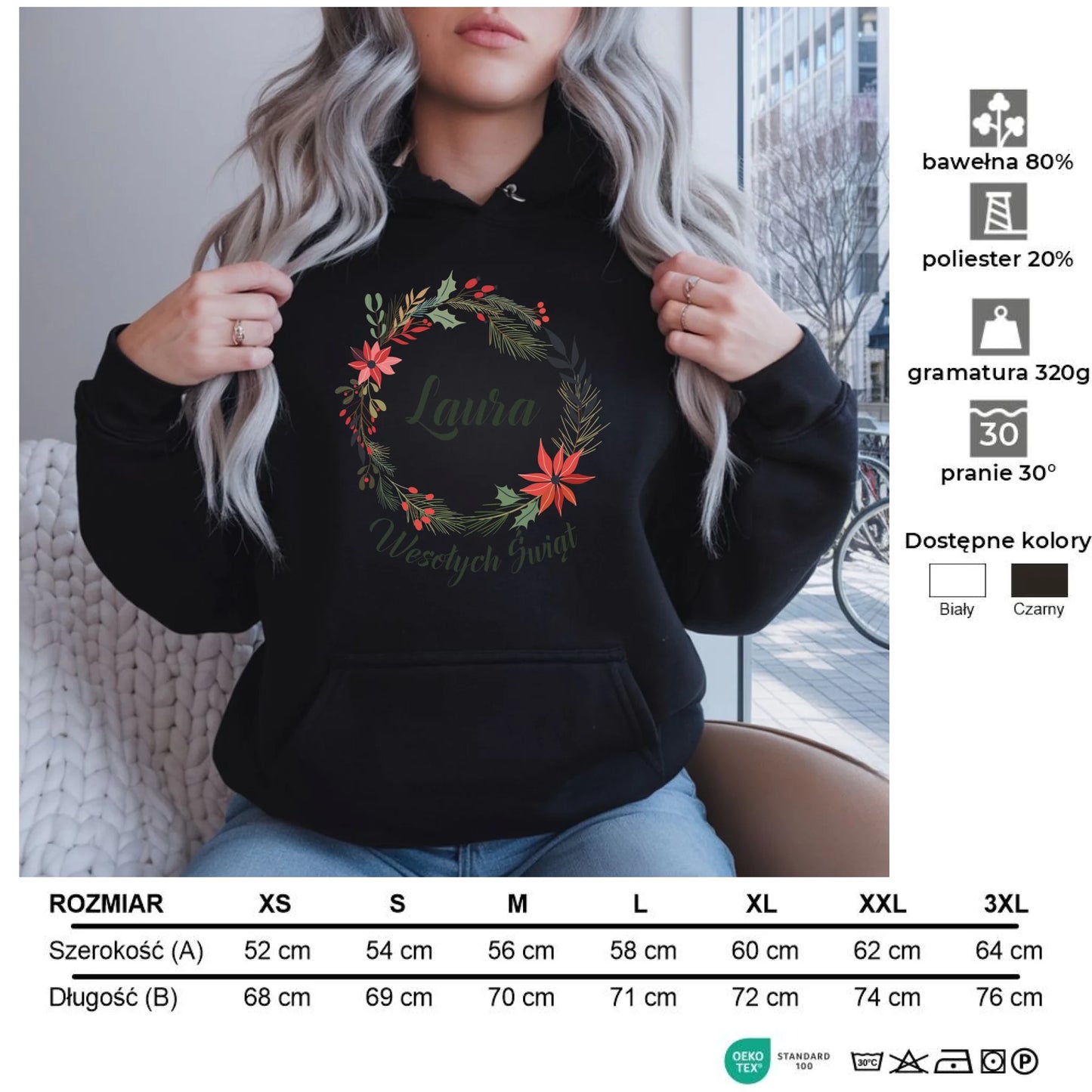 Wesołych Świąt | Personalizowana bluza damska z kapturem na święta BN19 - StoryCups.pl