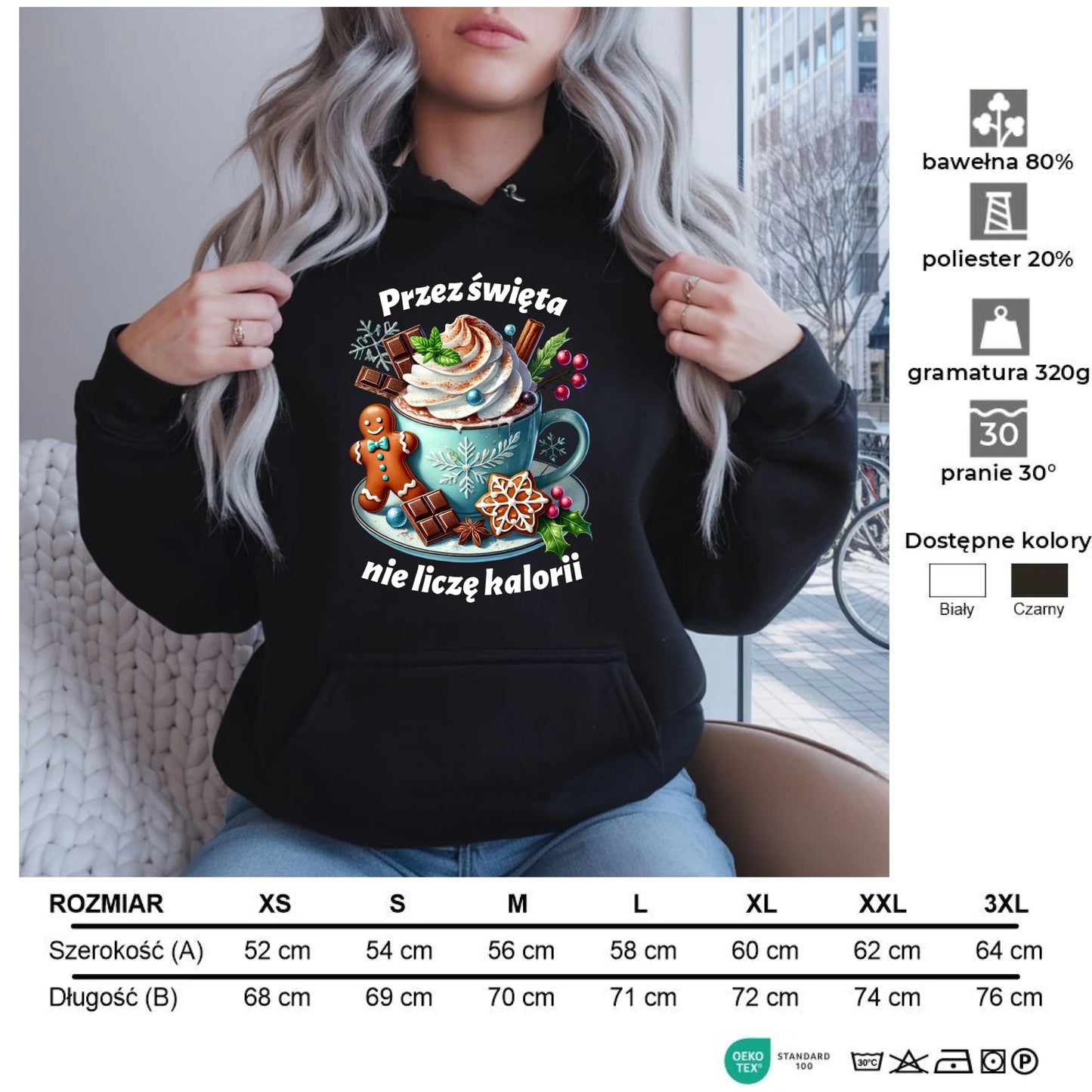 Przez święta nie liczę kalorii | Świąteczna bluza damska z kapturem BN31 - StoryCups.pl