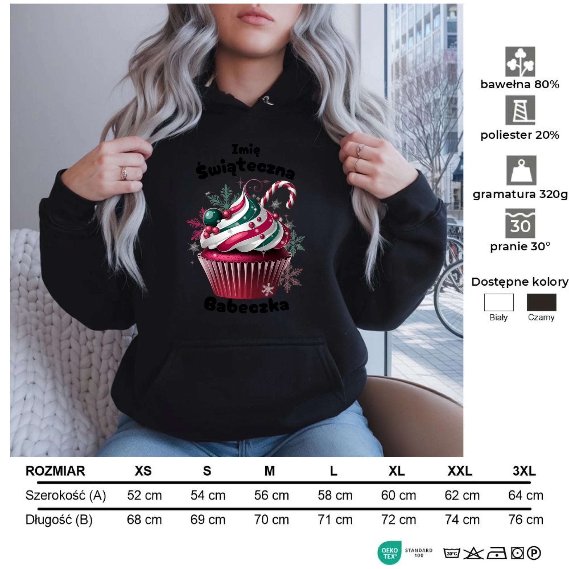 Świąteczna Babeczka | Świąteczna bluza damska z kapturem BN30 - StoryCups.pl