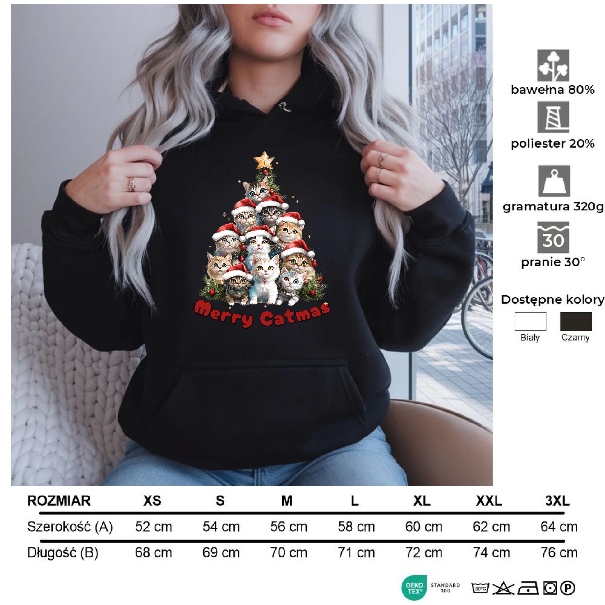 Merry Catmas | Świąteczna bluza damska z kapturem BN20 - StoryCups.pl