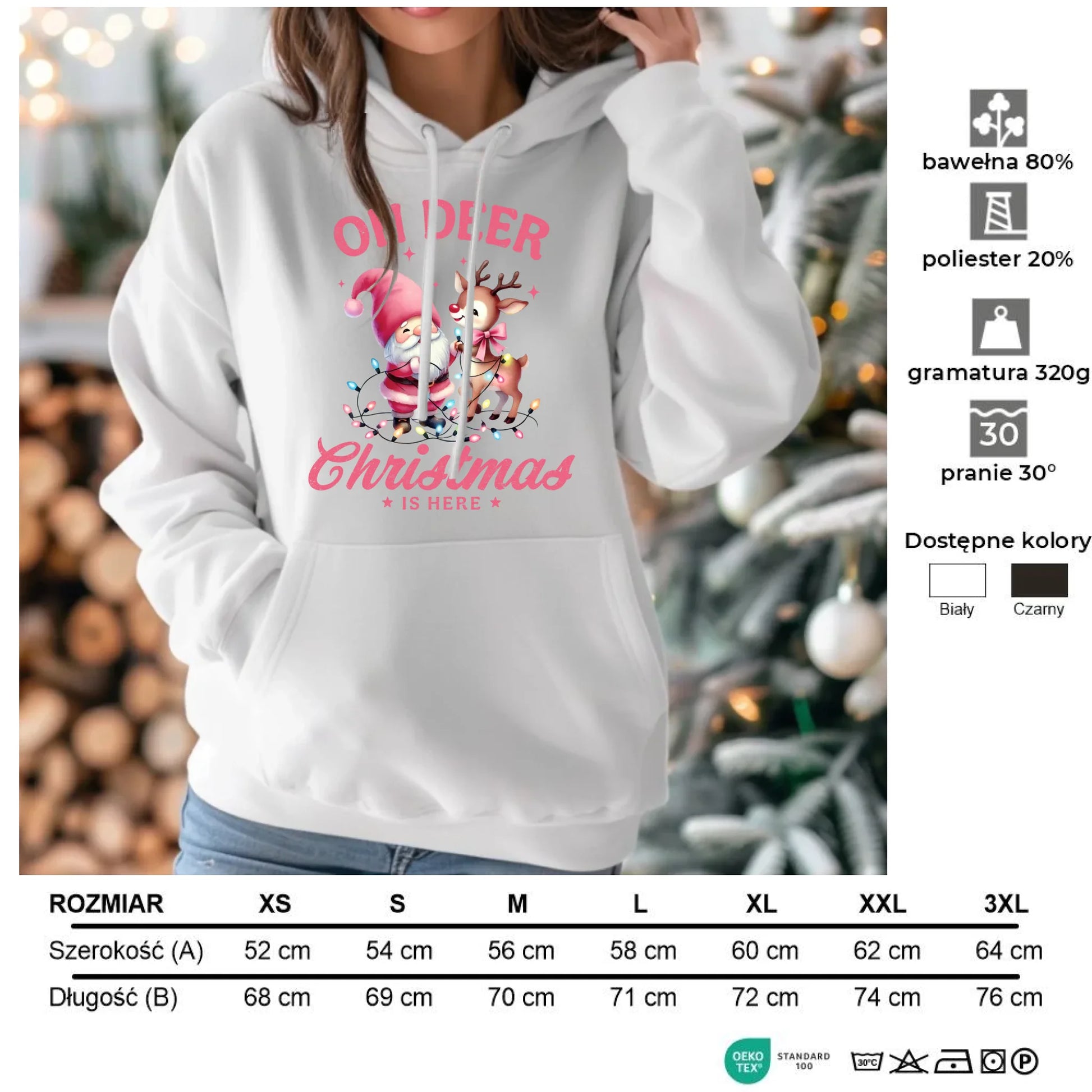 Oh deer Christmas is here | Świąteczna bluza damska z kapturem BN59 - StoryCups.pl