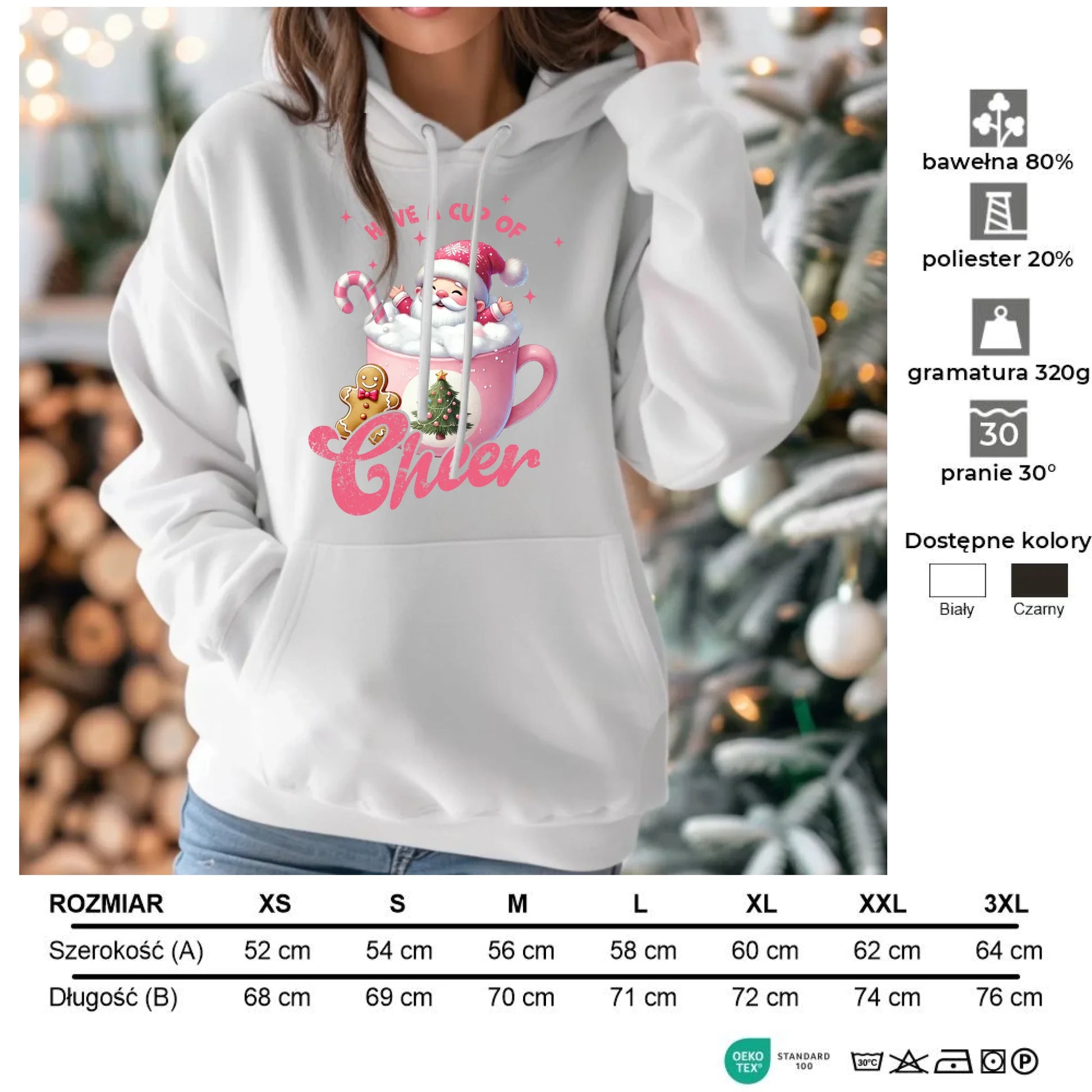 Have a cup of cheer | Świąteczna bluza damska z kapturem BN53 - StoryCups.pl