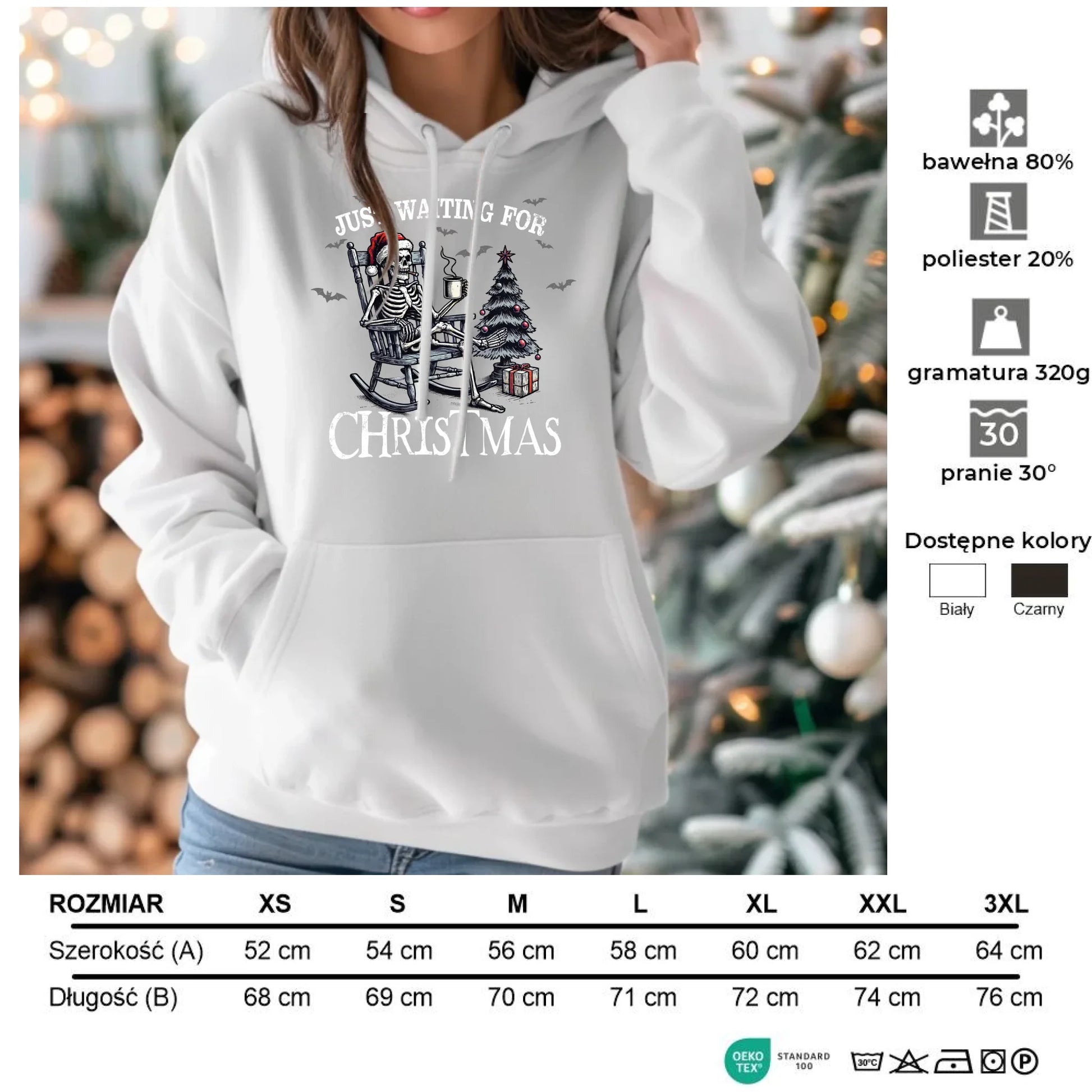 Czekam tylko na święta | Świąteczna bluza damska z kapturem BN56 - StoryCups.pl