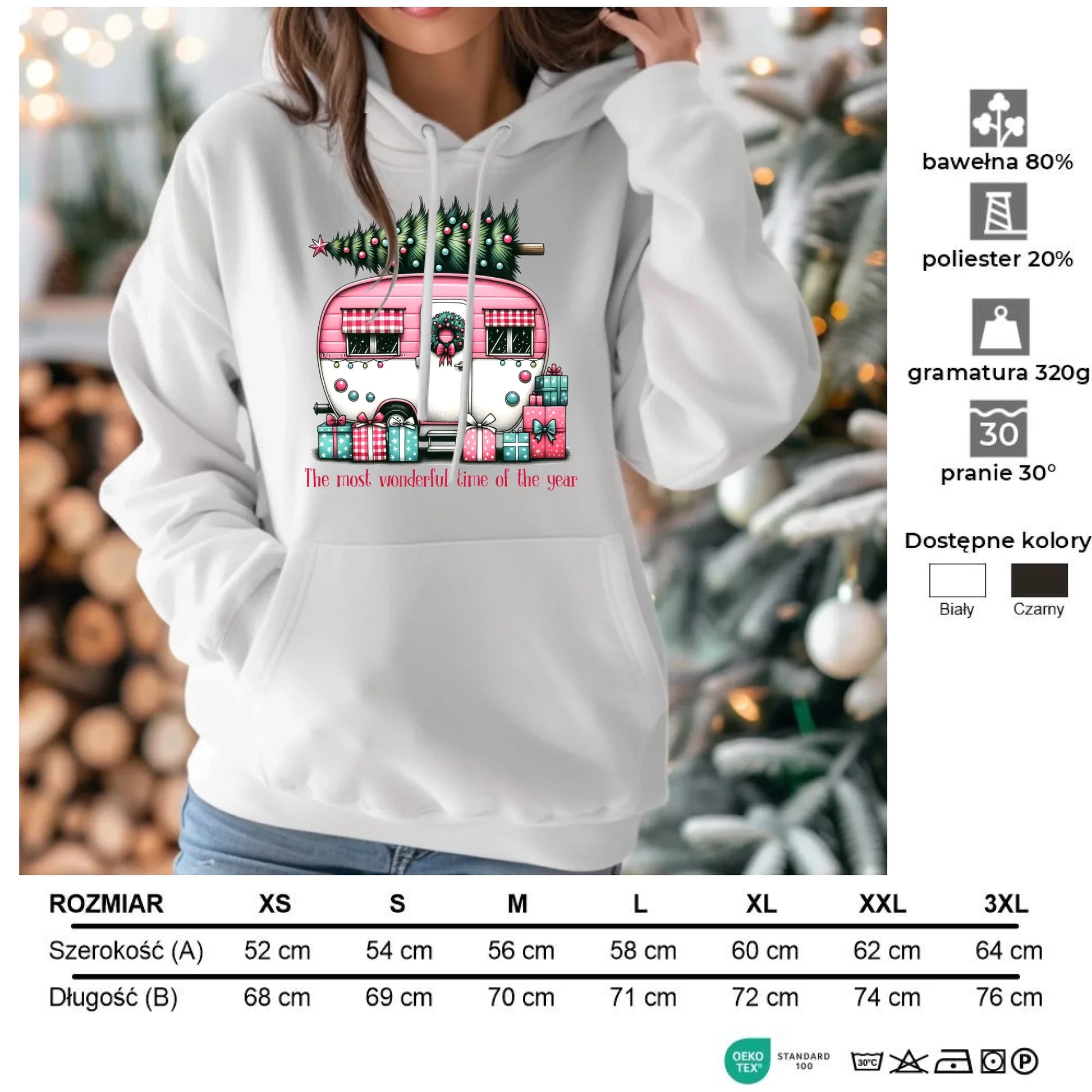 Kempingowe Święta | Świąteczna bluza damska z kapturem BN40 - StoryCups.pl