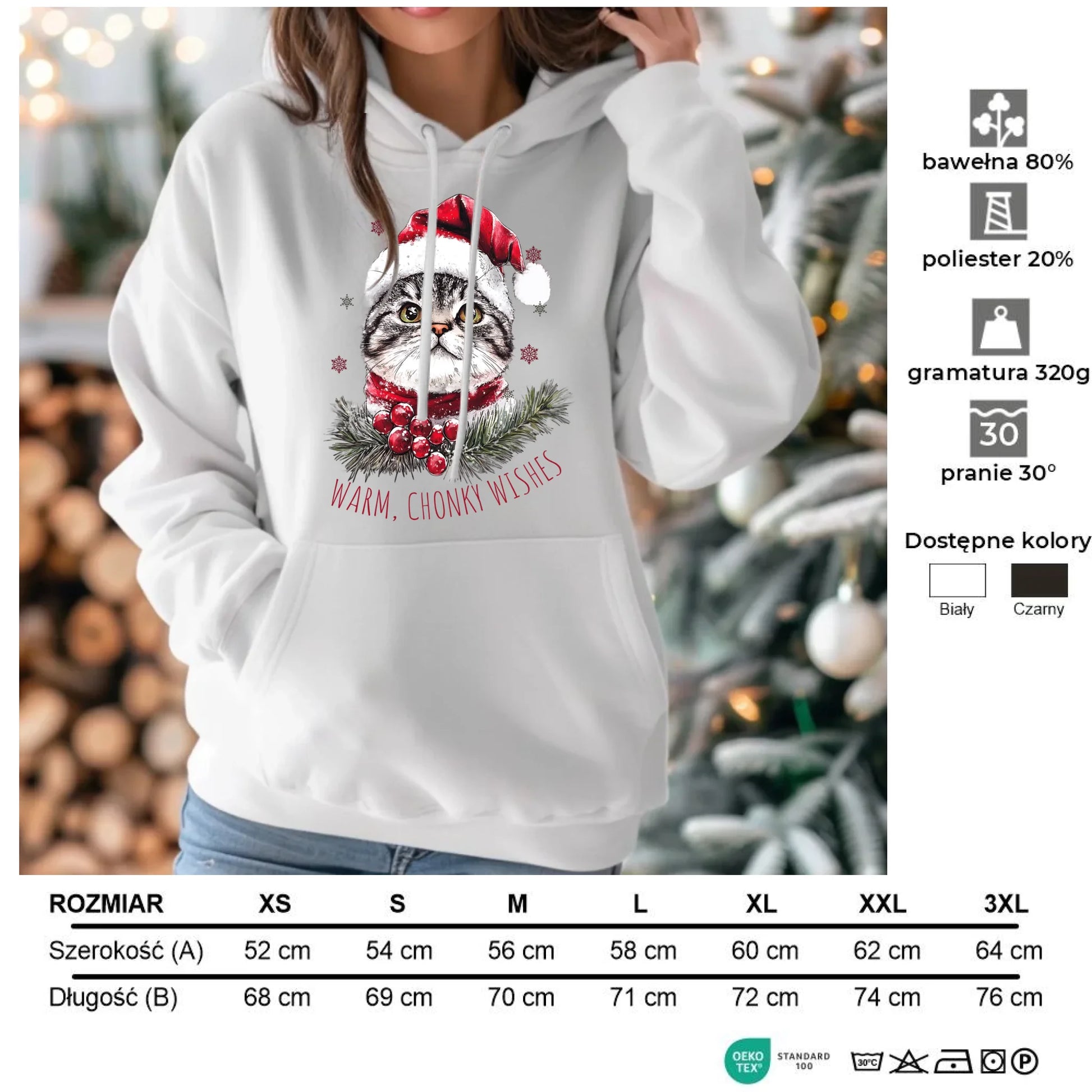 Warm, Chonky Wishes | Świąteczna bluza damska z kapturem BN36 - StoryCups.pl