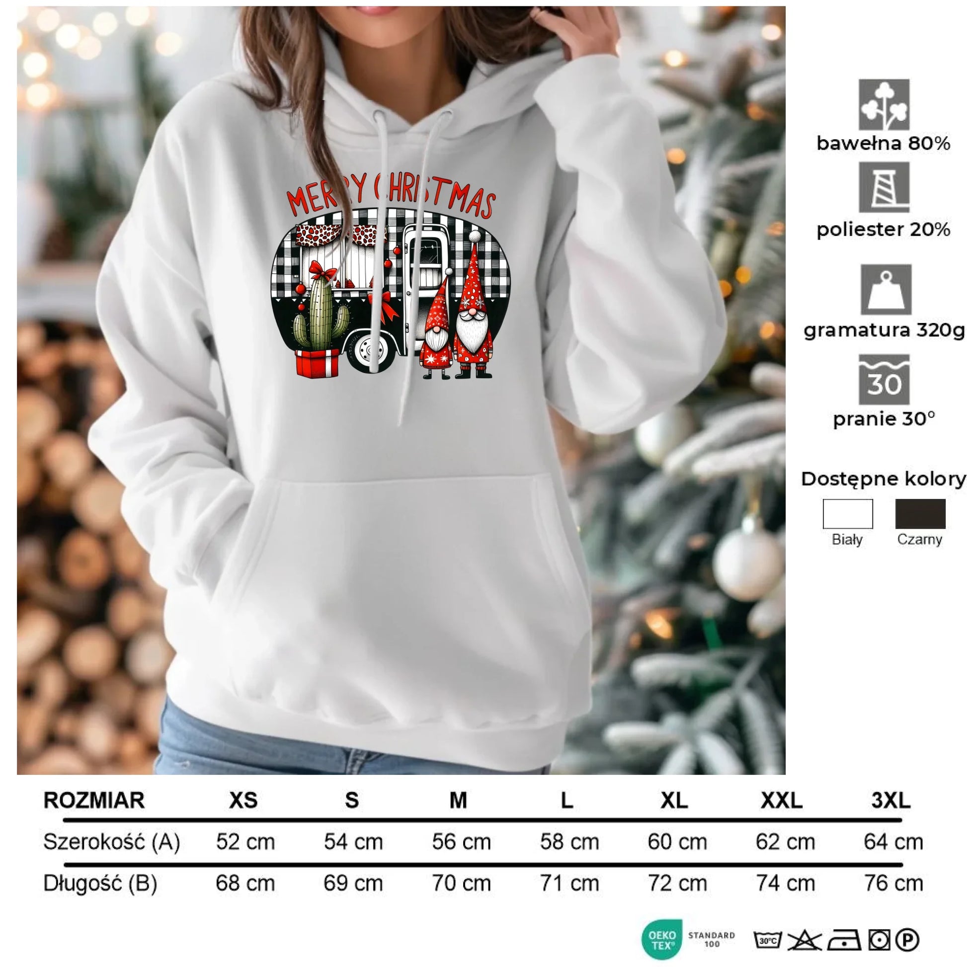 Merry Christmas | Świąteczna bluza damska z kapturem BN44 - StoryCups.pl