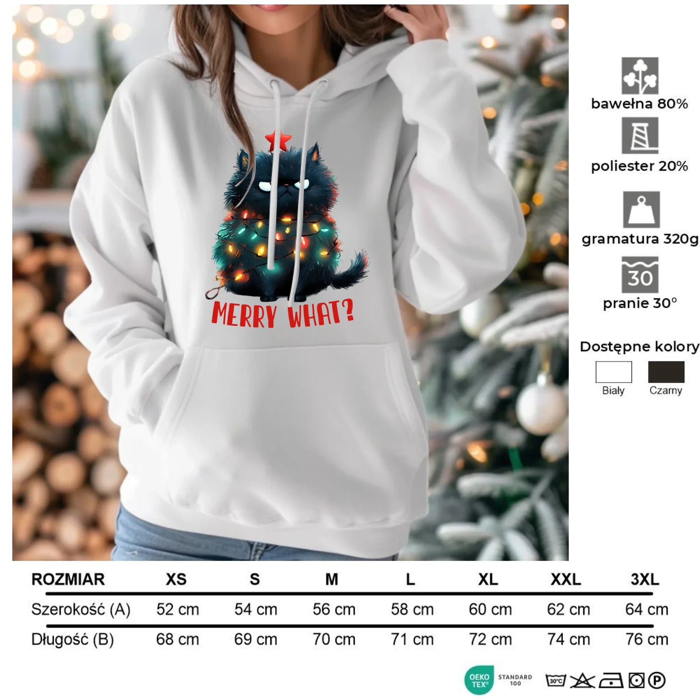 Merry what? | Świąteczna bluza damska z kapturem BN37 - StoryCups.pl