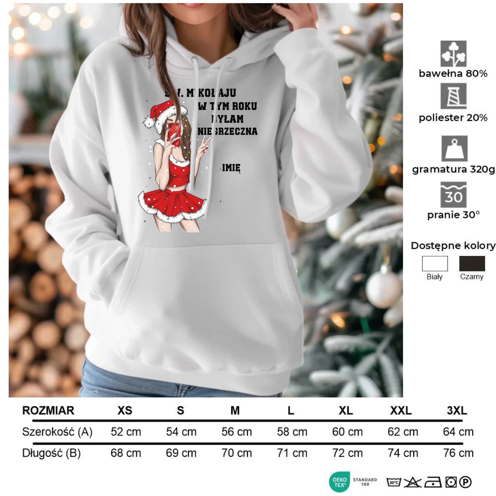 W tym roku byłam niegrzeczna | Personalizowana bluza damska z kapturem na święta BN21 - StoryCups.pl