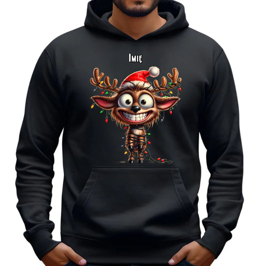 Renifer | Personalizowana świąteczna bluza męska z kapturem BN93 - StoryCups.pl
