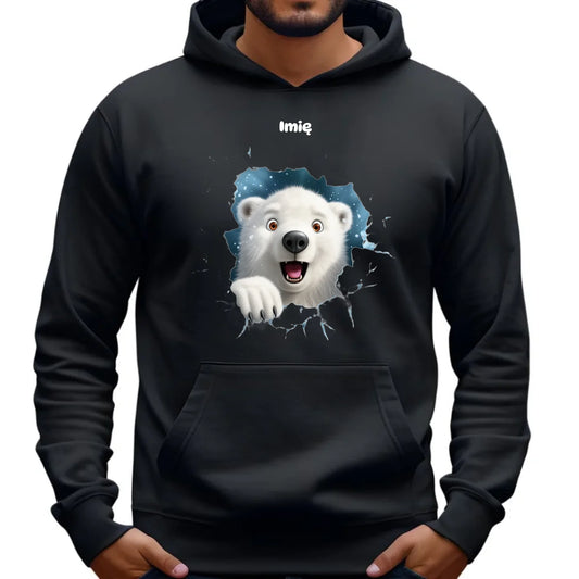 Miś polarny 3D | Personalizowana świąteczna bluza męska z kapturem BN86 - StoryCups.pl