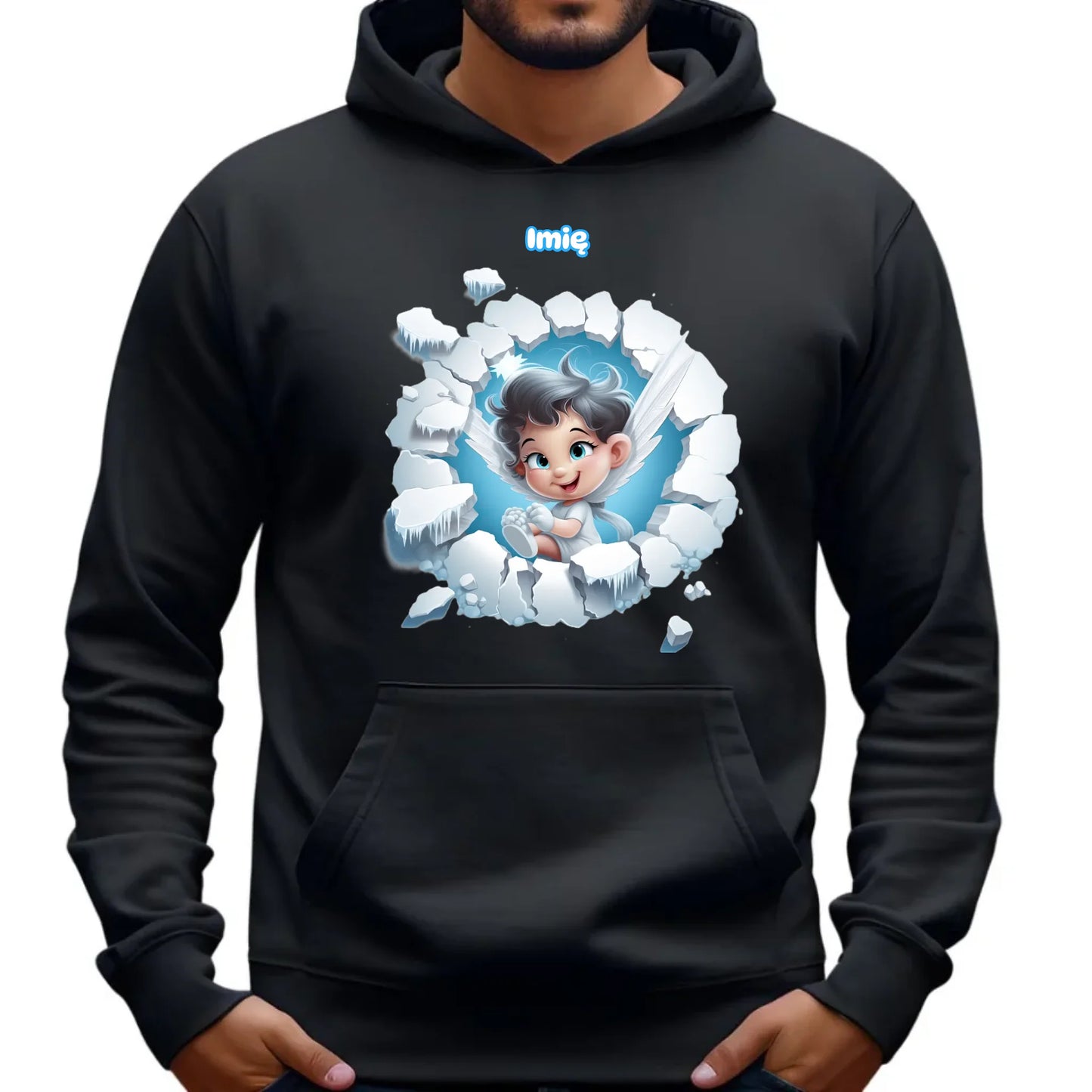 Aniołek 3D | Personalizowana świąteczna bluza męska z kapturem BN87 - StoryCups.pl