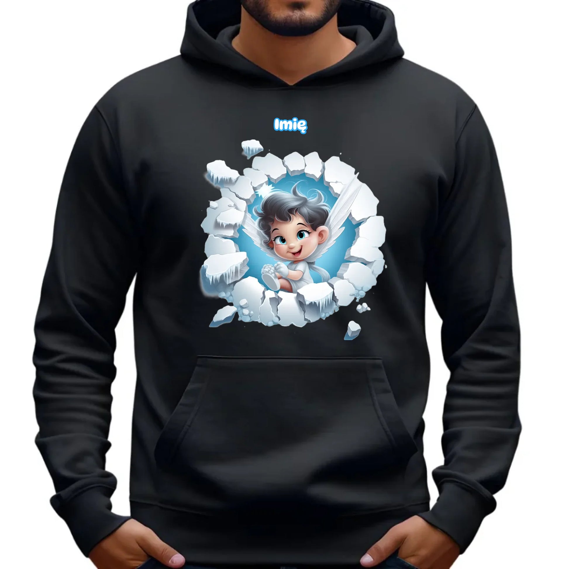 Aniołek 3D | Personalizowana świąteczna bluza męska z kapturem BN87 - StoryCups.pl