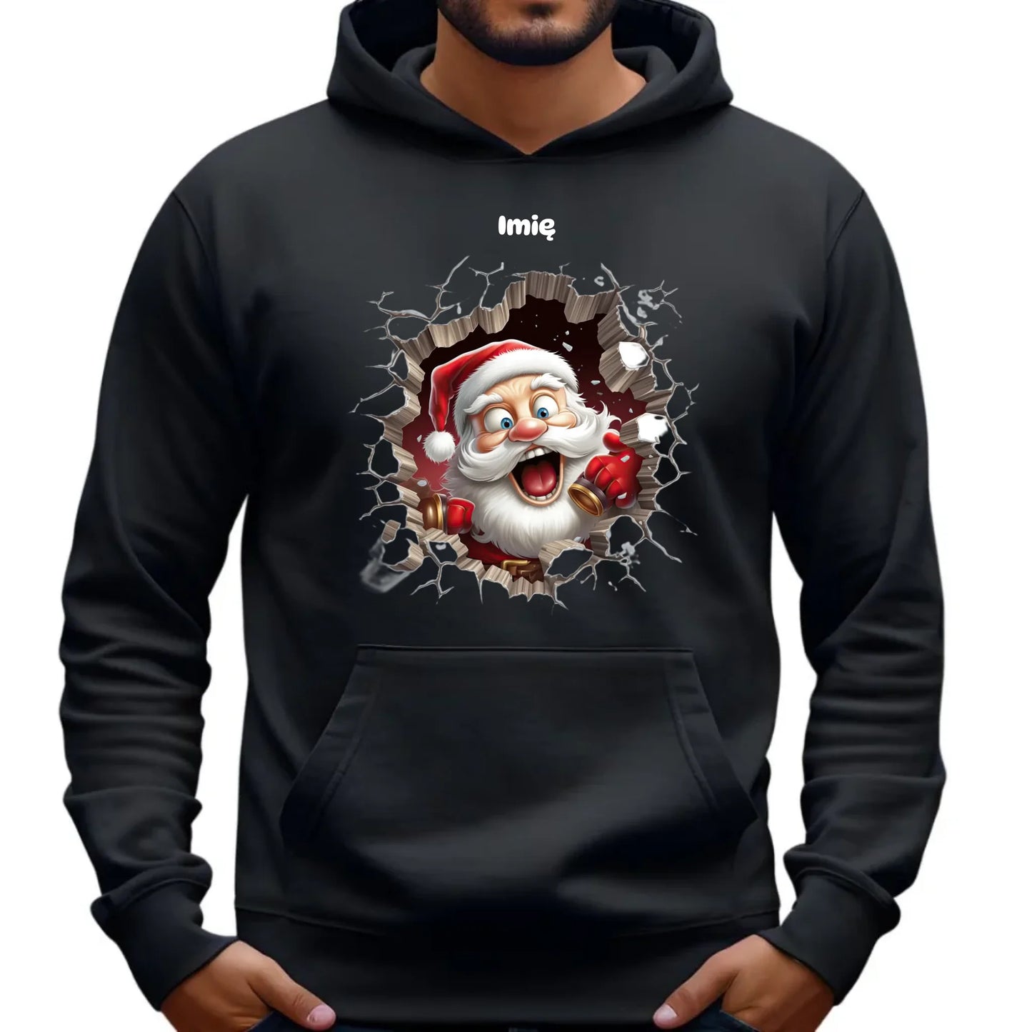 Mikołajek 3D | Personalizowana świąteczna bluza męska z kapturem BN85 - StoryCups.pl