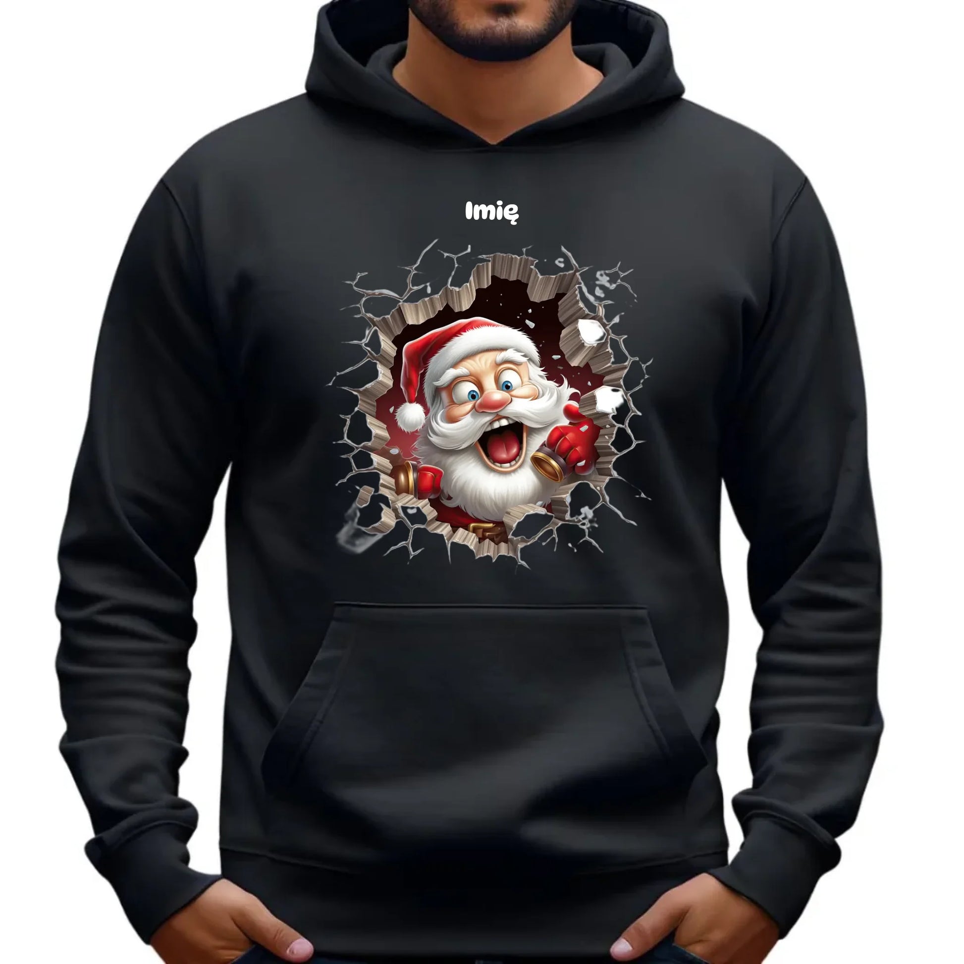 Mikołajek 3D | Personalizowana świąteczna bluza męska z kapturem BN85 - StoryCups.pl