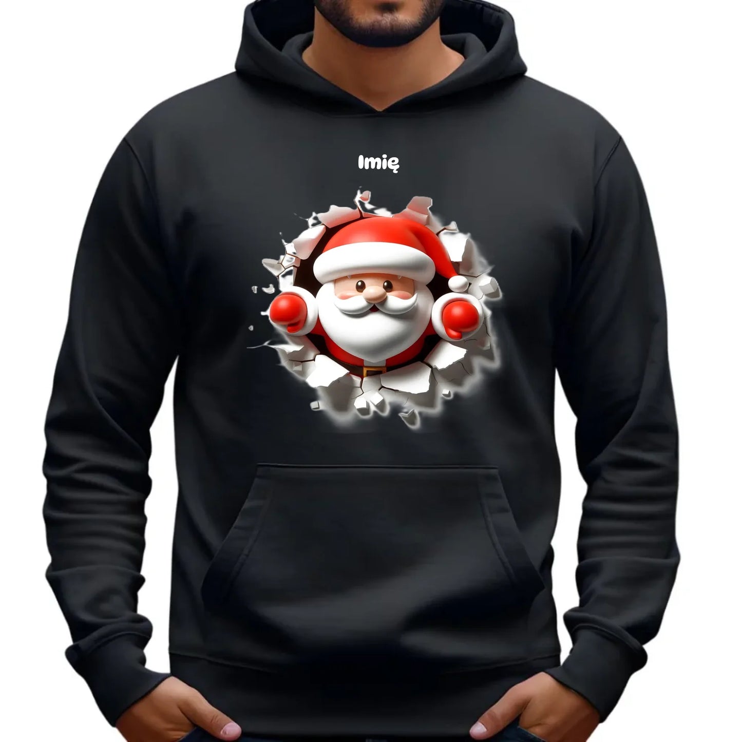 Mikołaj 3D | Personalizowana świąteczna bluza męska z kapturem BN80 - StoryCups.pl