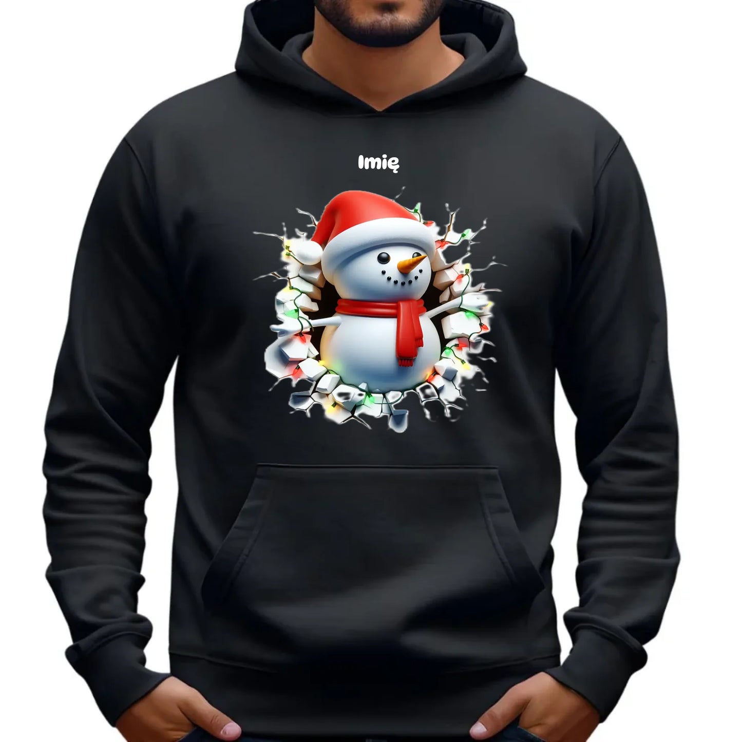 Bałwanek 3D | Personalizowana świąteczna bluza męska z kapturem BN82 - StoryCups.pl