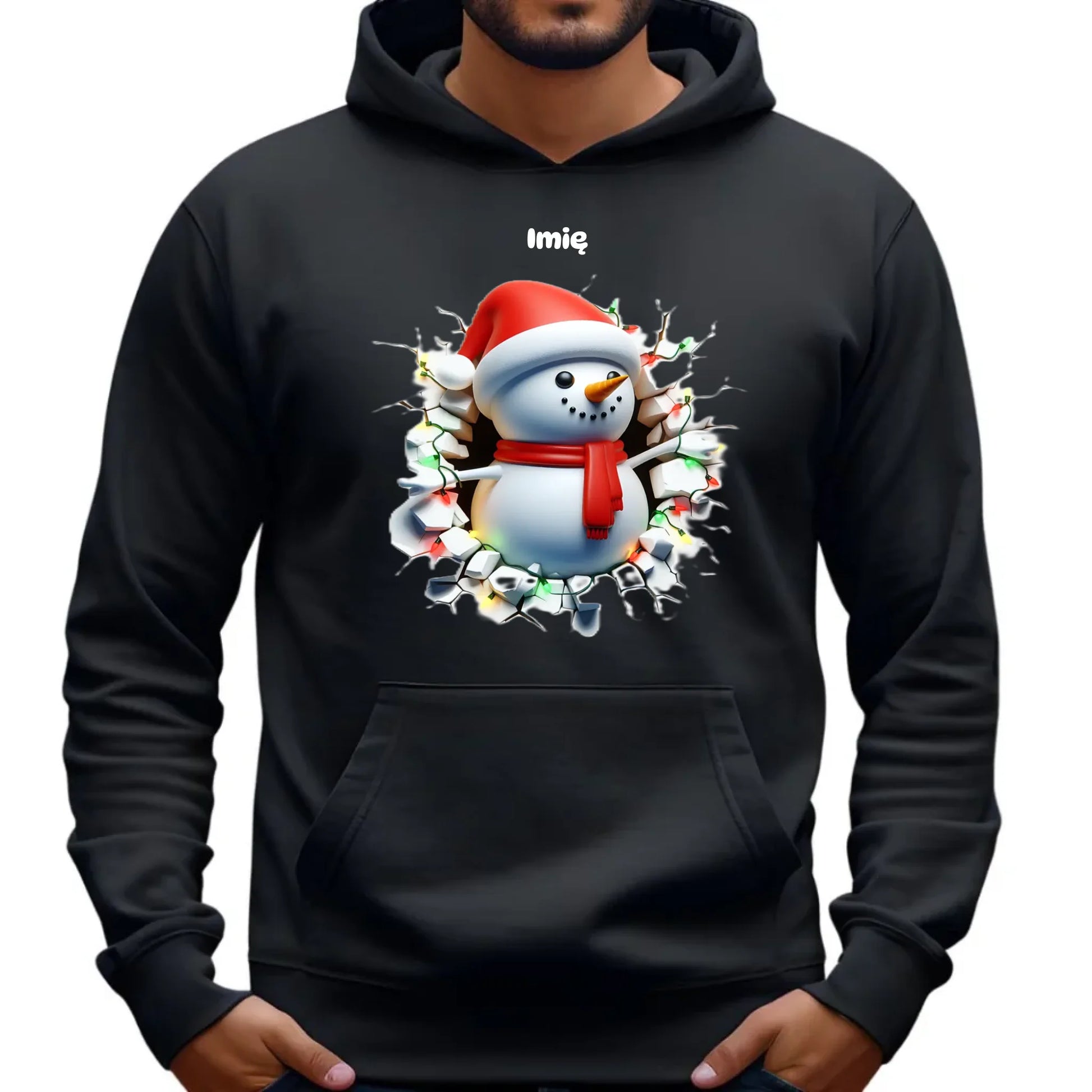 Bałwanek 3D | Personalizowana świąteczna bluza męska z kapturem BN82 - StoryCups.pl
