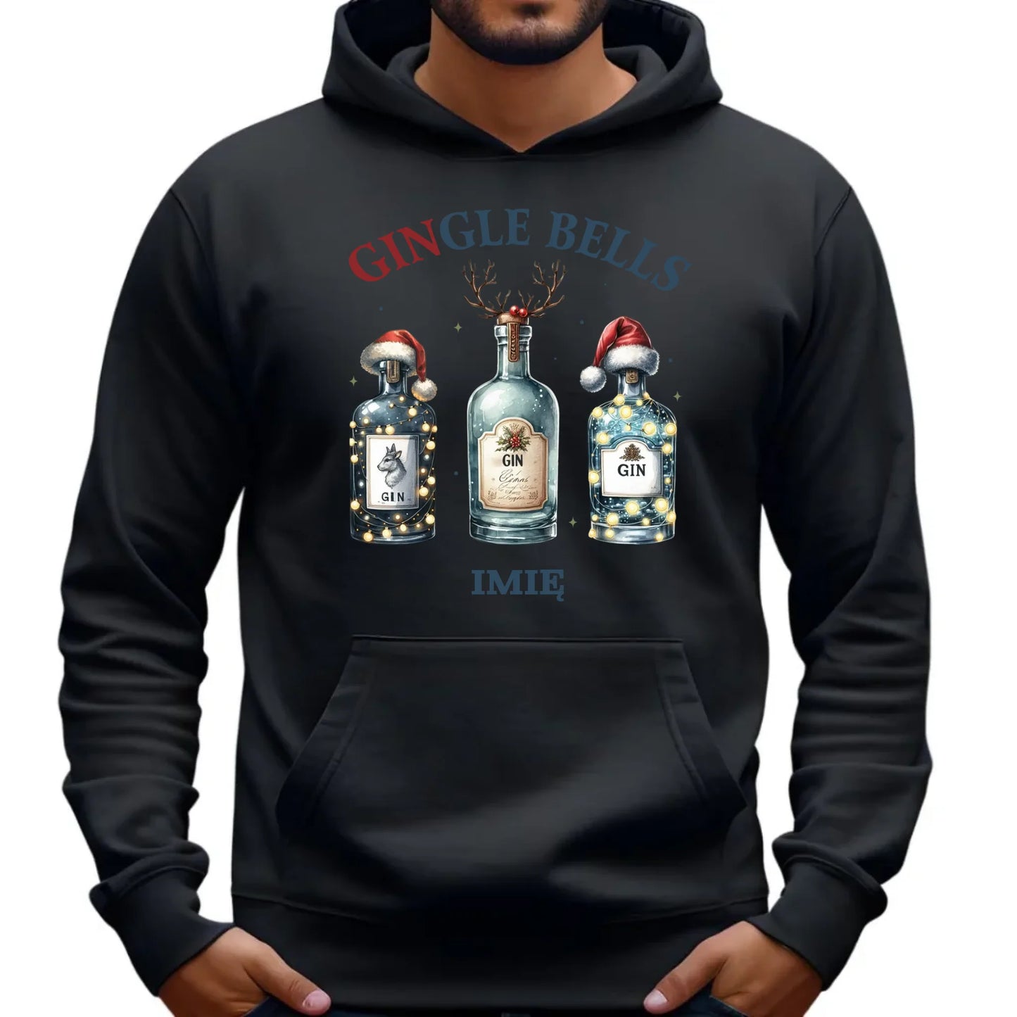 Gingle bells | Personalizowana świąteczna bluza męska z kapturem BN68 - StoryCups.pl