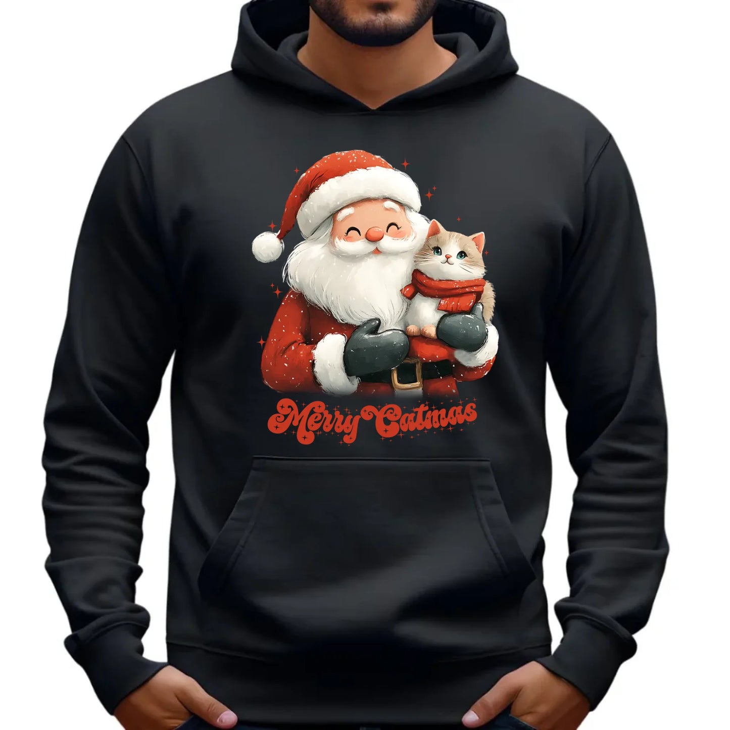 Merry Catmas | Świąteczna bluza męska z kapturem BN38 - StoryCups.pl