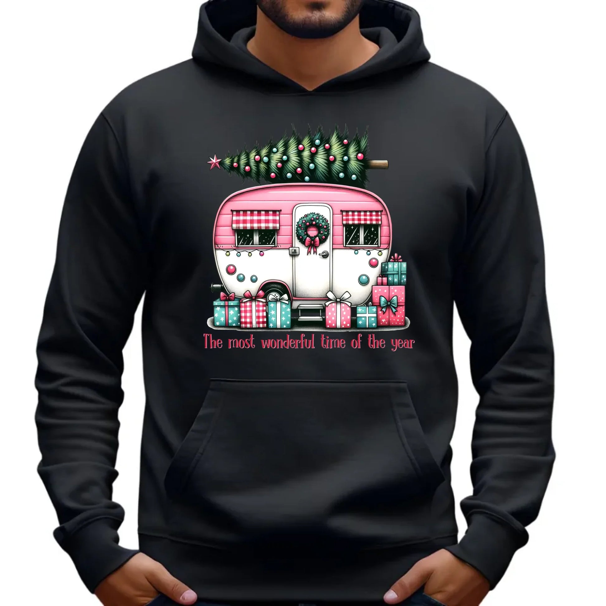 Kempingowe Święta | Świąteczna bluza męska z kapturem BN40 - StoryCups.pl