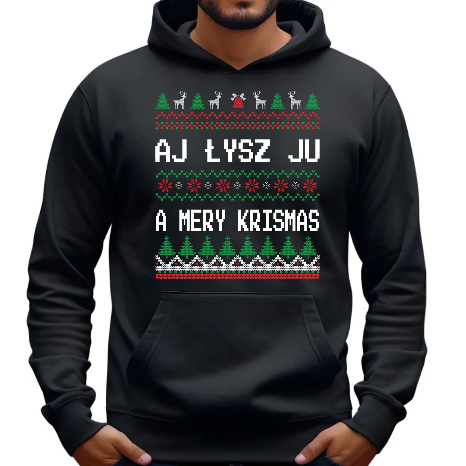 Aj łysz ju a mery krismas | Świąteczna bluza męska z kapturem BN12 - StoryCups.pl