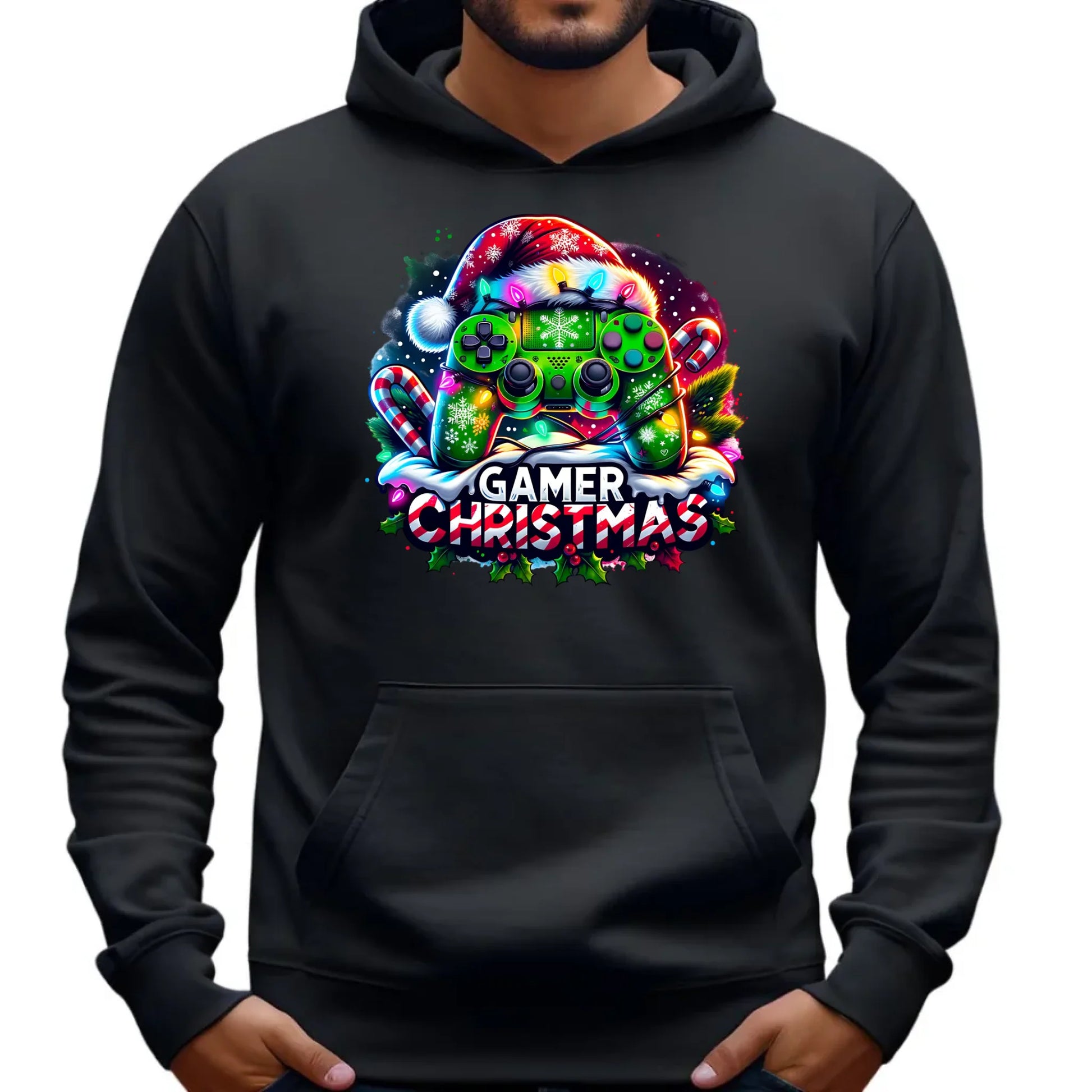 Świąteczny gracz | Bluza męska z kapturem na święta dla gracza BN22 - StoryCups.pl