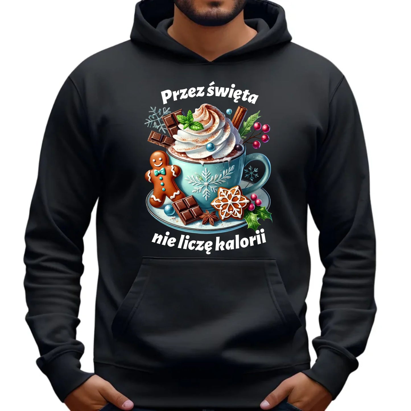Przez święta nie liczę kalorii | Świąteczna bluza męska z kapturem BN31 - StoryCups.pl