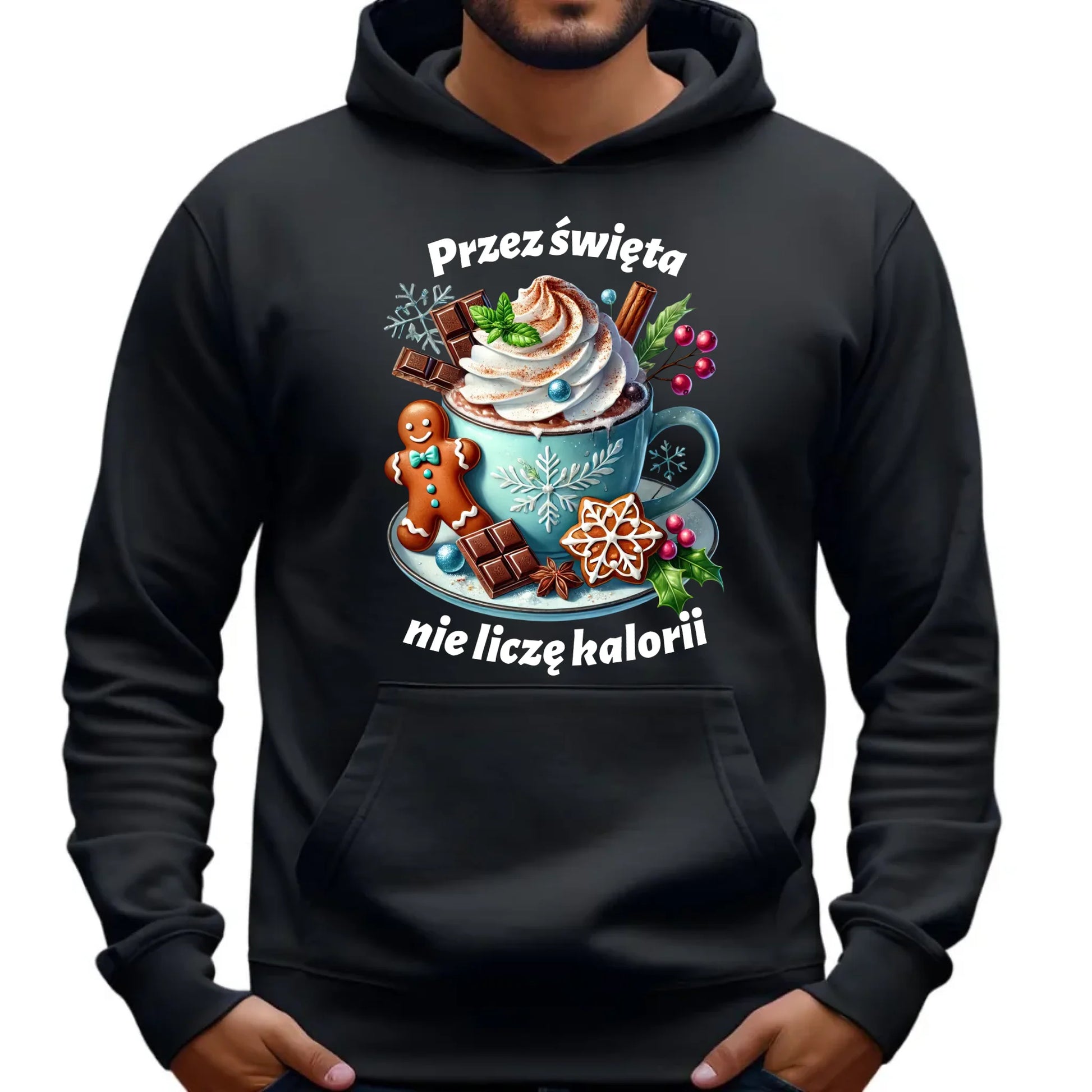 Przez święta nie liczę kalorii | Świąteczna bluza męska z kapturem BN31 - StoryCups.pl