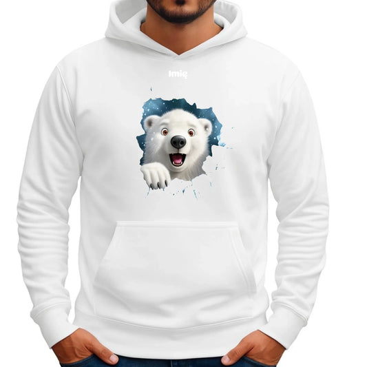 Miś polarny 3D | Personalizowana świąteczna bluza męska z kapturem BN86 - StoryCups.pl