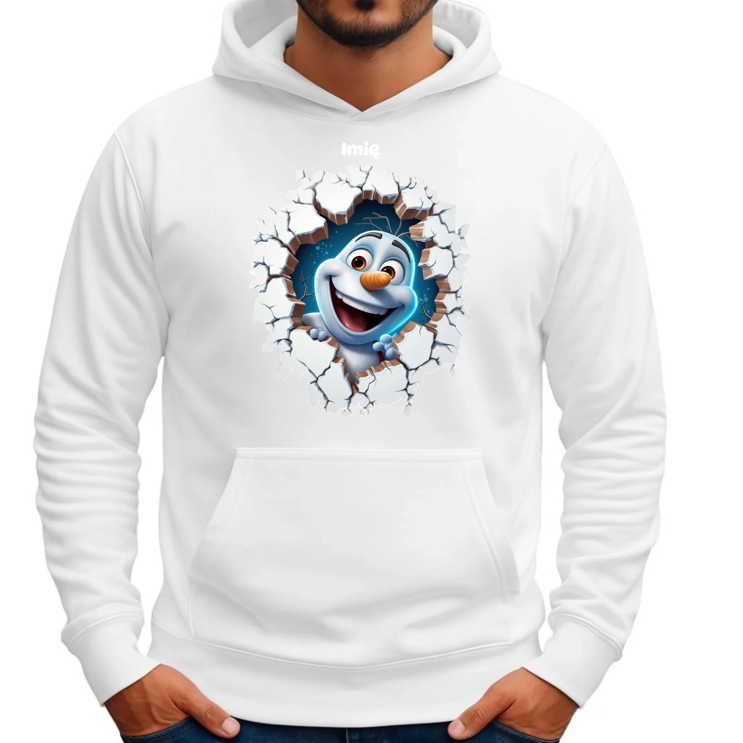 Bałwan 3D | Personalizowana świąteczna bluza męska z kapturem BN84 - StoryCups.pl