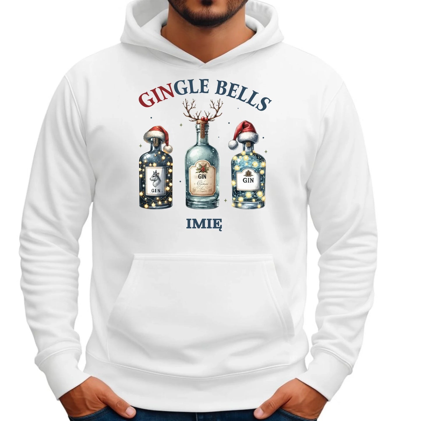 Gingle bells | Personalizowana świąteczna bluza męska z kapturem BN68 - StoryCups.pl