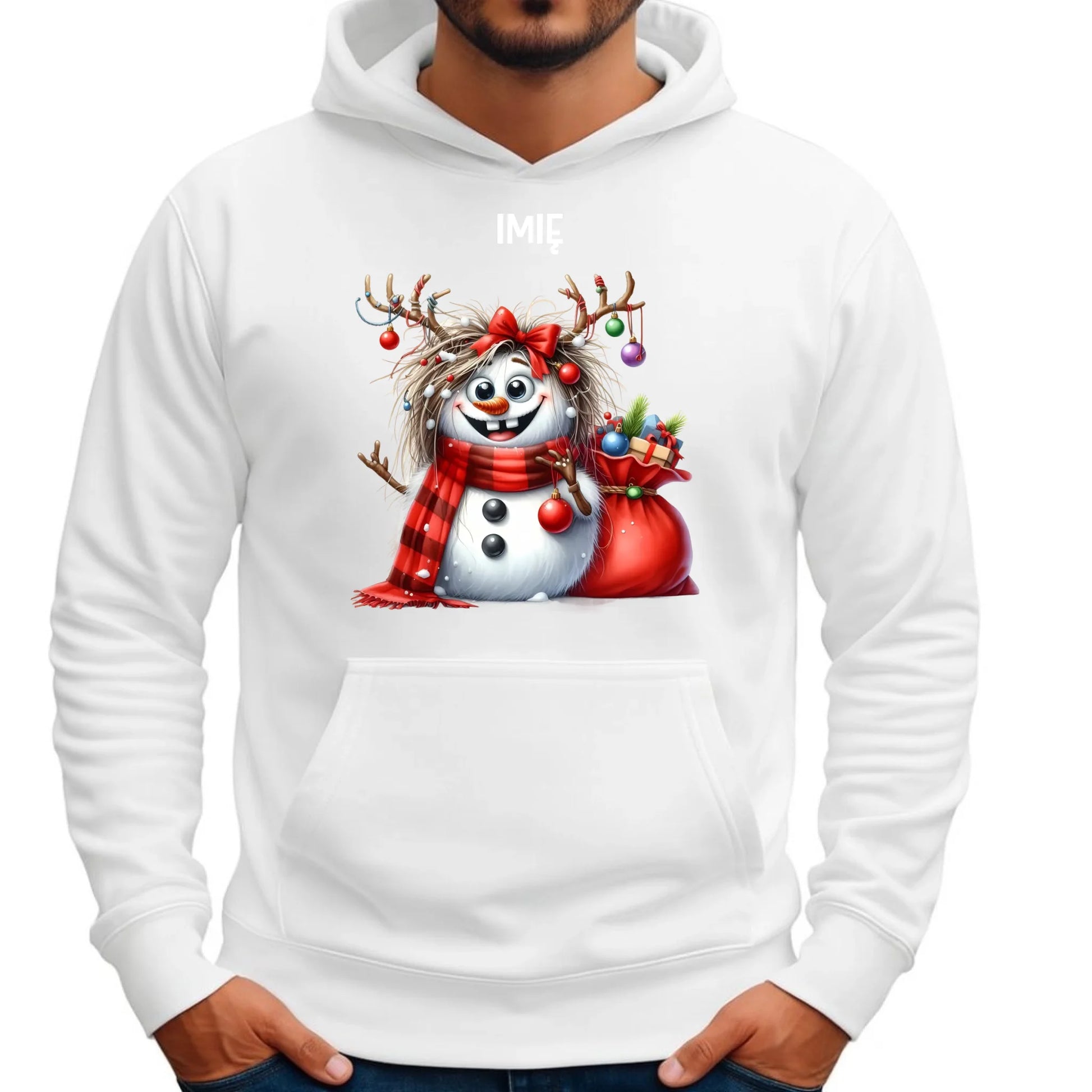 Bałwanek | Personalizowana świąteczna bluza męska z kapturem BN70 - StoryCups.pl