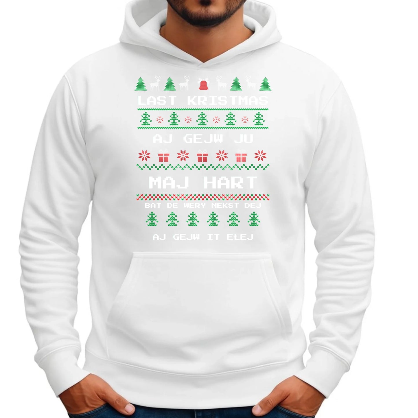 Last kristmas aj gejw ju maj hart | Świąteczna bluza męska z kapturem BN13 - StoryCups.pl